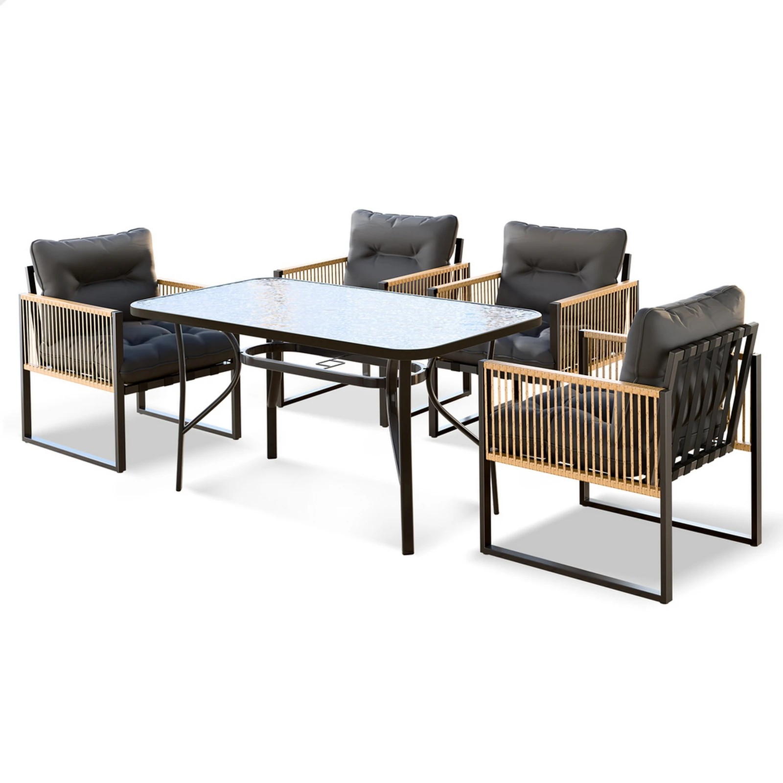 1 Alfordson Outdoor Furniture Setting Patio Dining Table Chair Set Wicker Glass - Black Grey, 1 of 10