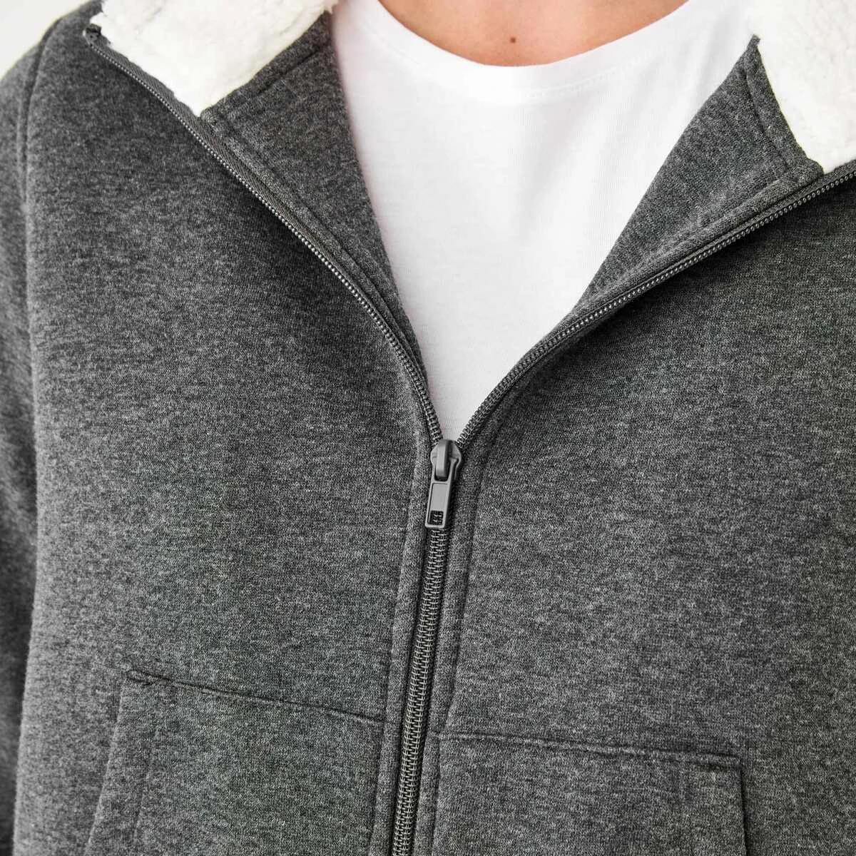 6 Long Sleeve Sherpa Zip Through Hoodie Gry Chmrle, 6 of 8