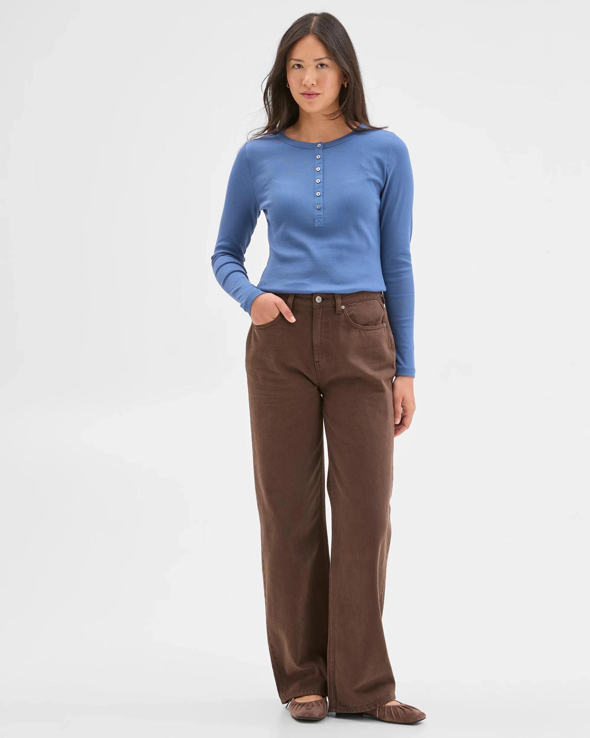 4 Target Woman Australian Cotton Long Sleeve Rib Henley T-Shirt BLUE JAY, 4 of 7