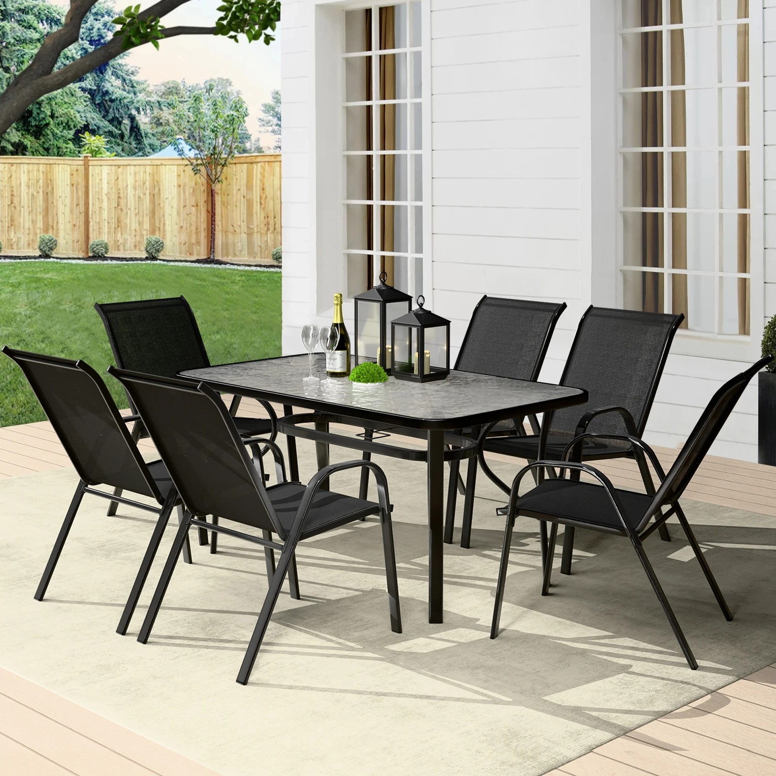2 Alfordson 7PCS Outdoor Dining Set Garden Table and Chairs Patio Furniture - Black, 2 of 10