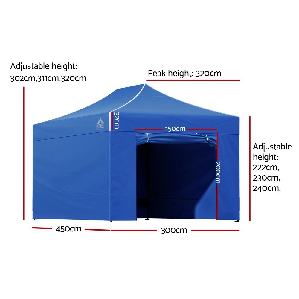 2 Instahut Gazebo 3x4.5 Pop Up Marquee Folding Tent Wedding Gazebos Camping Outdoor Shade Canopy - Blue, 2 of 8