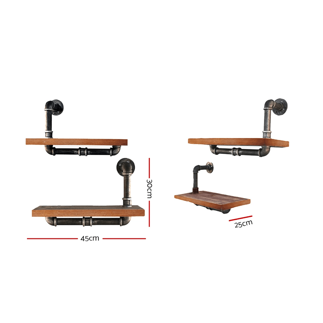 2 Artiss Floating DIY Pipe Shelf 3 Tiers - IONA - Natural, 2 of 7