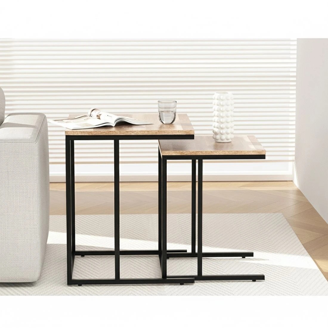 4 Artiss Nesting Coffee Table Sef of 2 Walnut Brok - Multi, 4 of 6