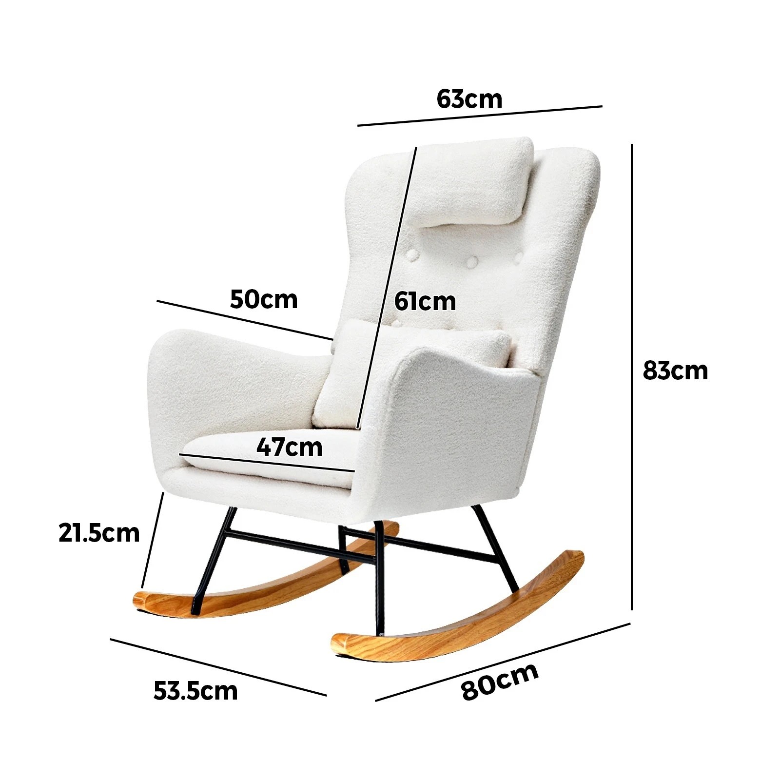 9 Oikiture Rocking Chair Nursing Armchair Sherpa Accent Chairs With 2 Pillow
 - White, 9 of 10
