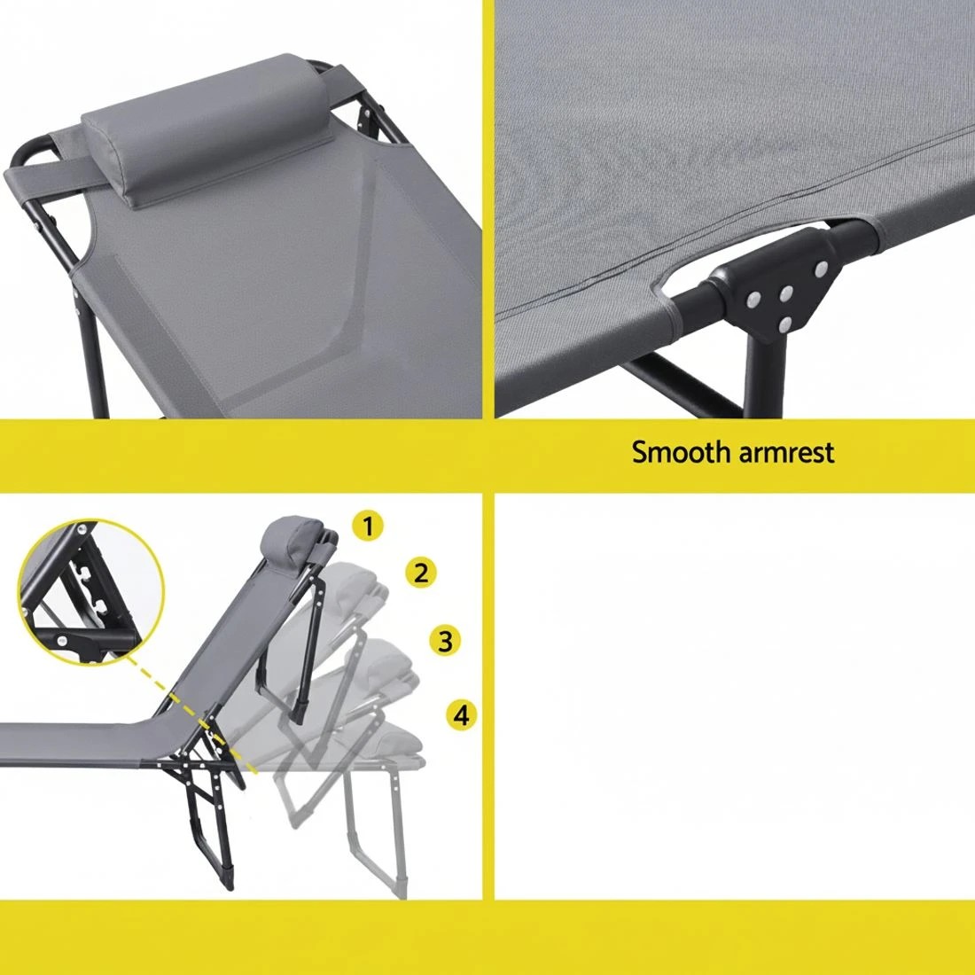 5 Gardeon Sun Lounger Folding Lounge Beach Chair Patio Outdoor - Grey, 5 of 5