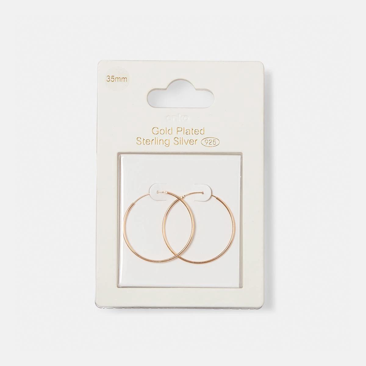 4 Gold Plated Sterling Silver Medium Thin Hoop Earrings Gold, 4 of 4