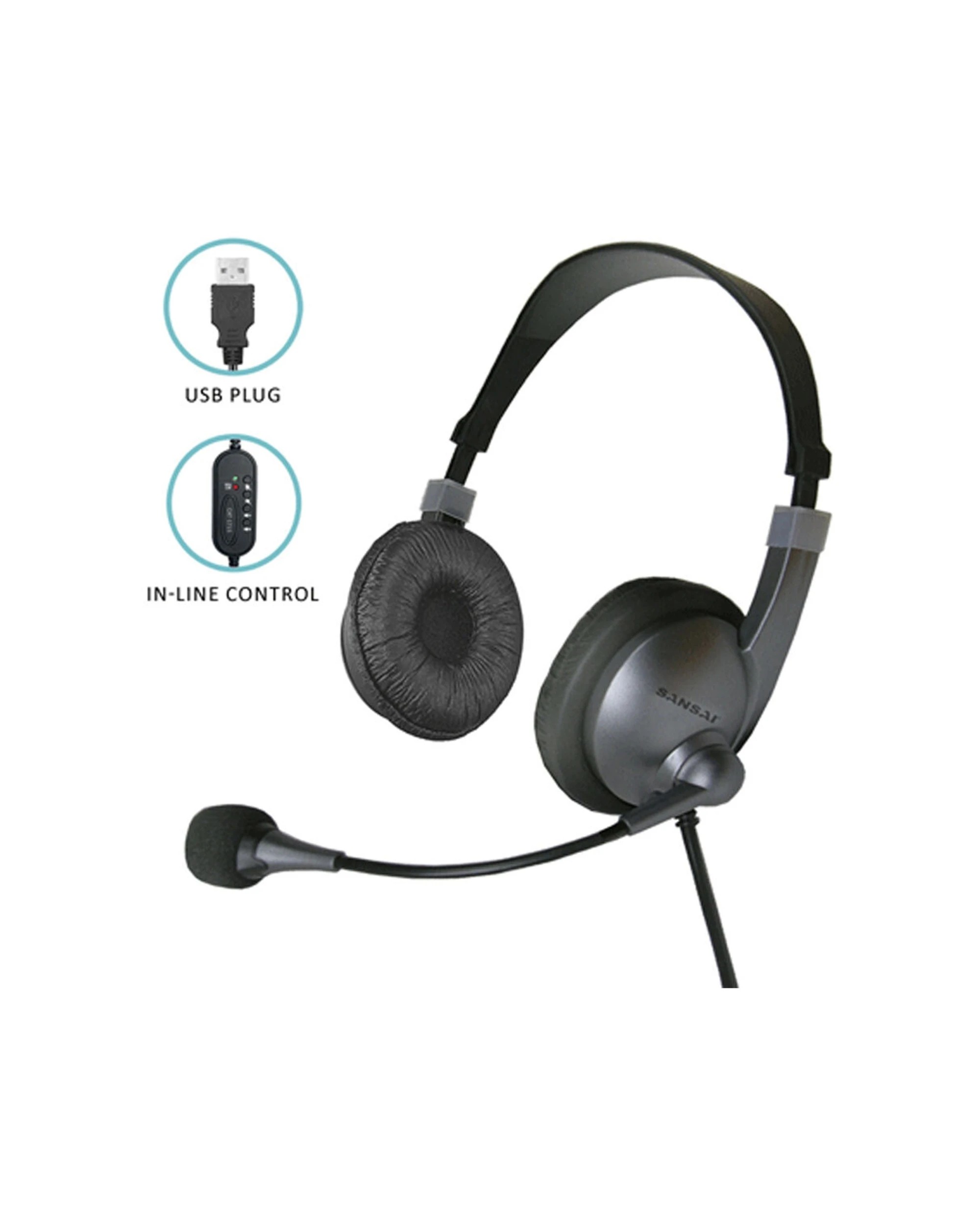 4 Sansai 1.8m Corded USB-A On Ear Wired Headset with Microphone In-Line Control - Black, 4 of 4