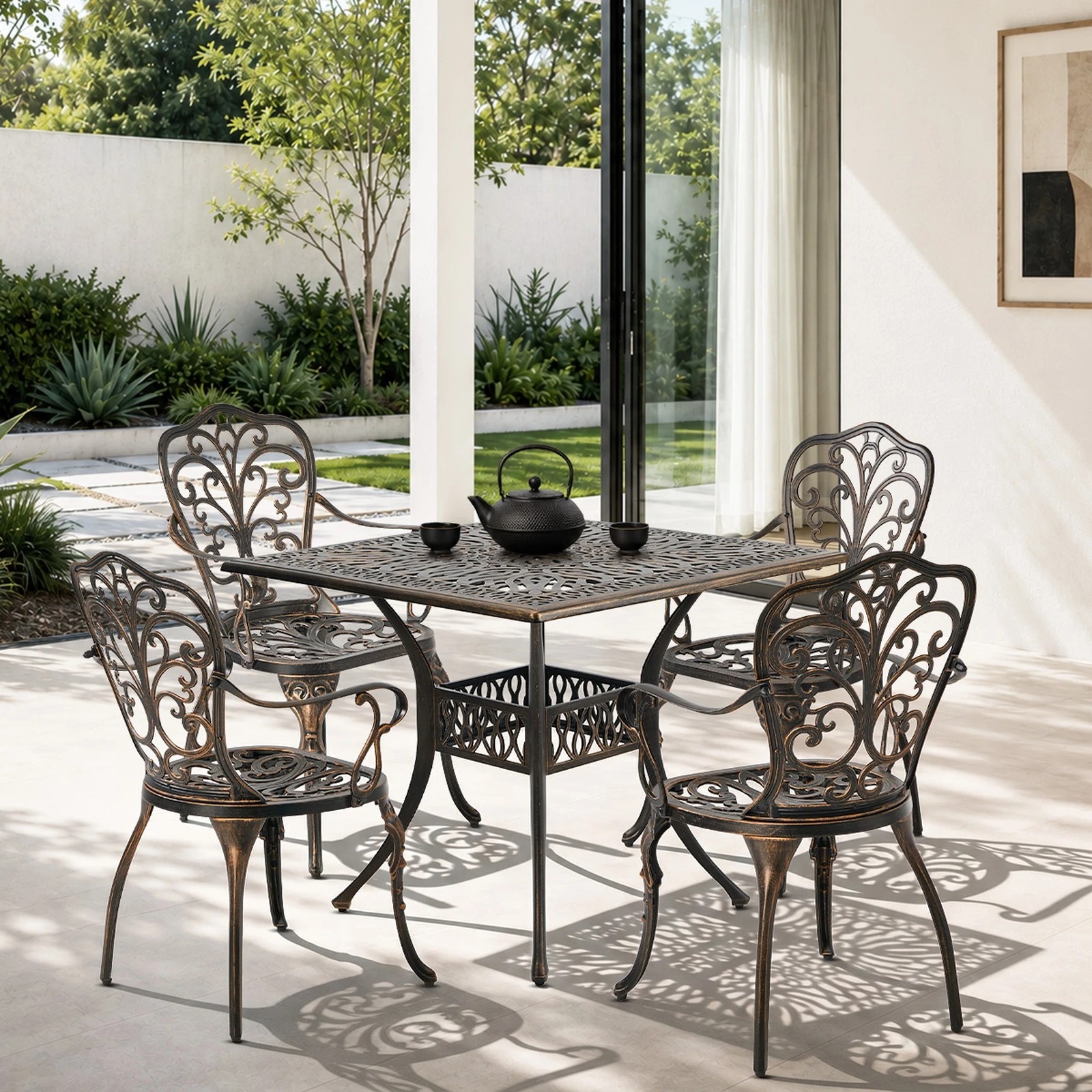 4 Livsip 3 Piece Outdoor Patio Set Bistro Patio Setting Cast Aluminium Butterfly - Bronze, 4 of 7