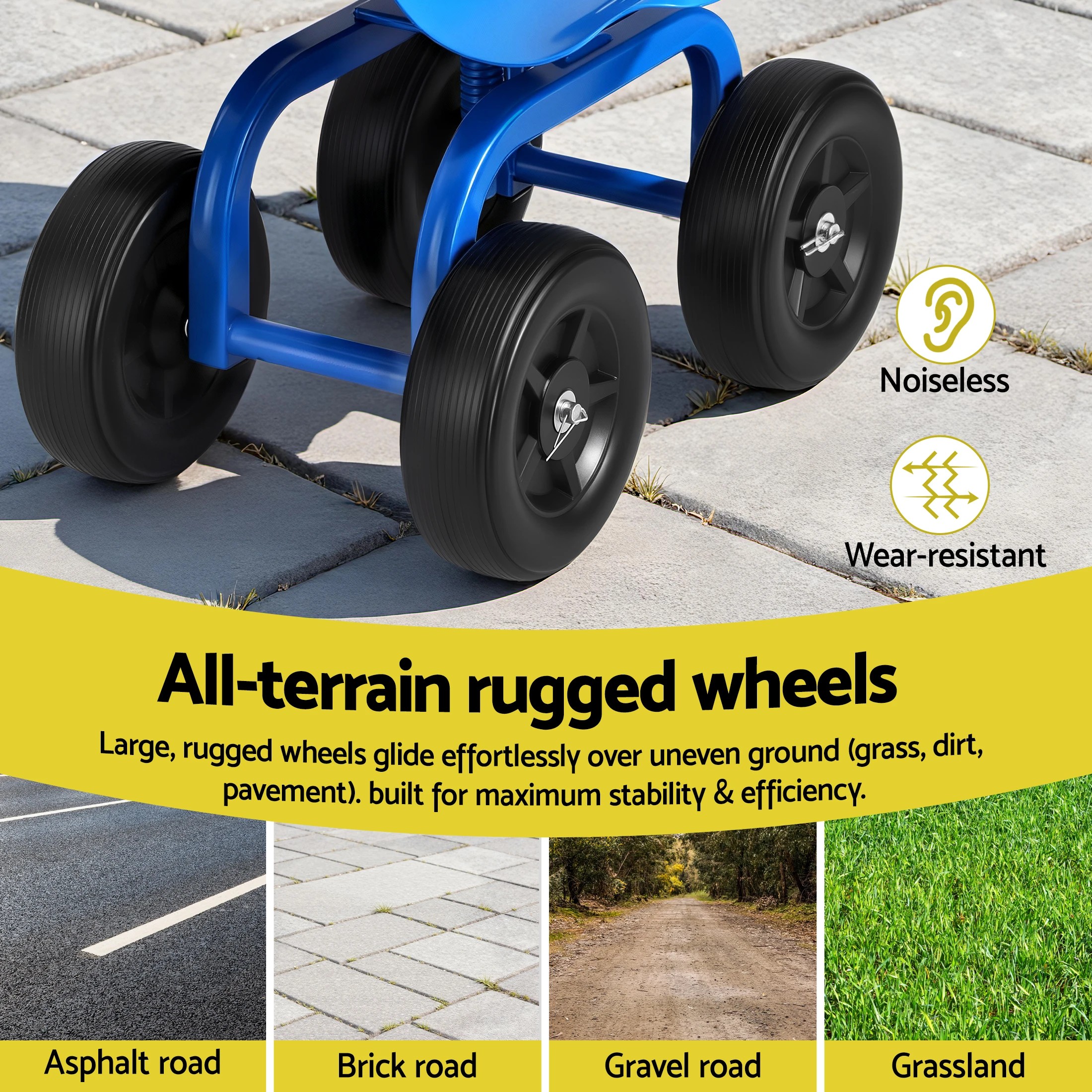 7 Gardeon Garden Seat 360 Swivel Rolling Adju Height Work Scooter Cart Wheels Heavy Duty 150kg - Multi, 7 of 9
