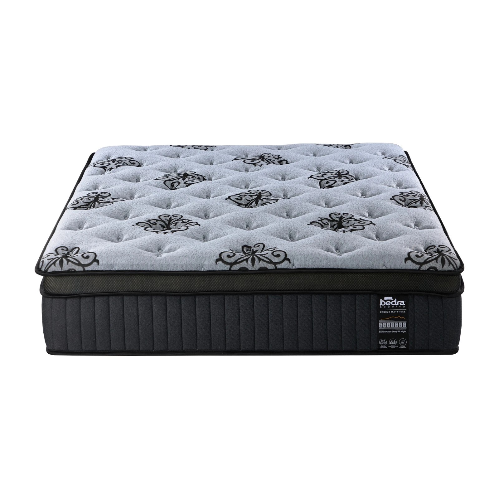 1 Bedra Bedding  Mattress Bamboo Pocket Spring Euro Top Medium Firm Egg Foam 32cm - Double Bed - Black, 1 of 4