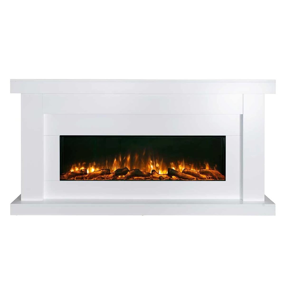 1 Moda Living Aristo 50 inch Electric Fireplace Heater with White Mantel Suite - White, 1 of 10