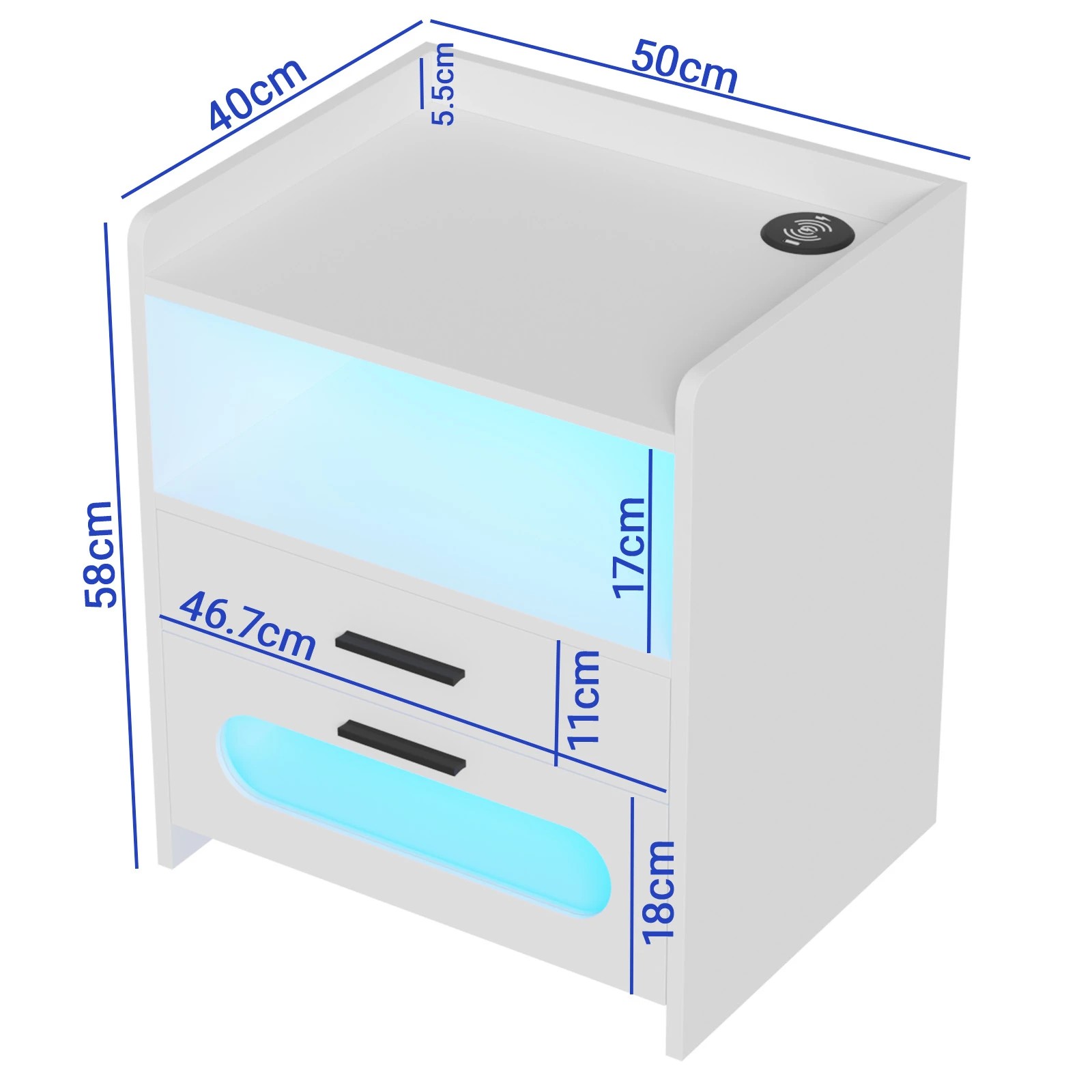 7 Advwin Bedside Table Wireless Charging Station Led Lights 2 Drawers Storage
 - White, 7 of 8