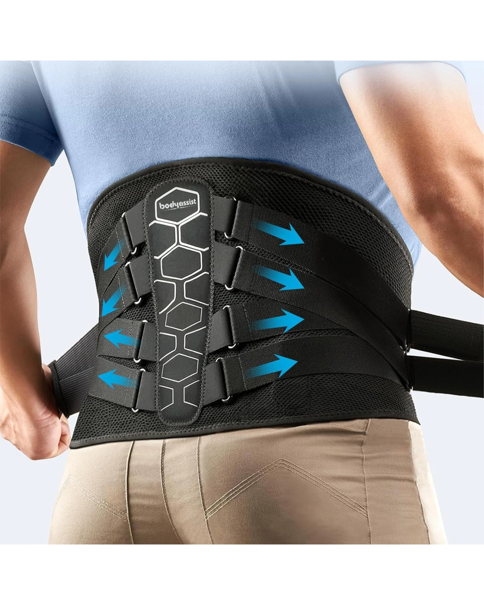 2 Bodyassist Contoured 3D Bionic Quad Strap Back Brace with Lumbar Stays Medium - Black, 2 of 9