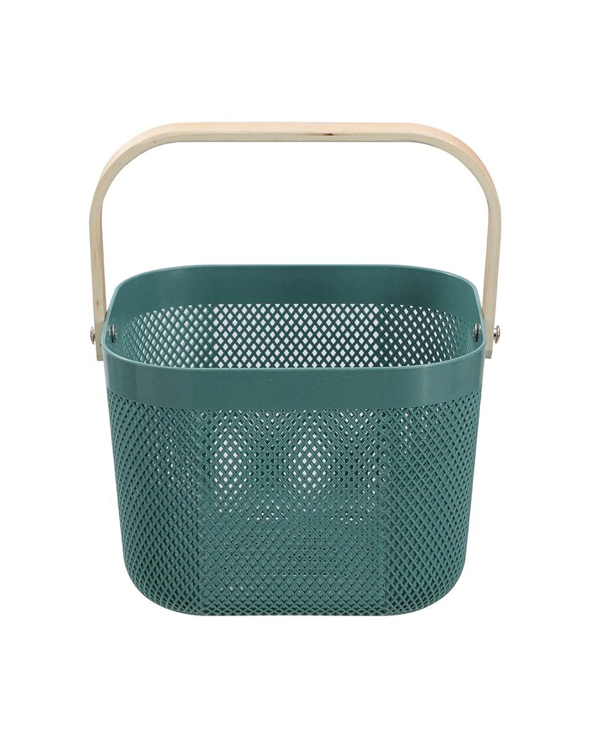 2 Boxsweden Mesh Plastic Basket Wood Handle Medium 24.5x24.5x18cm - Multi, 2 of 7
