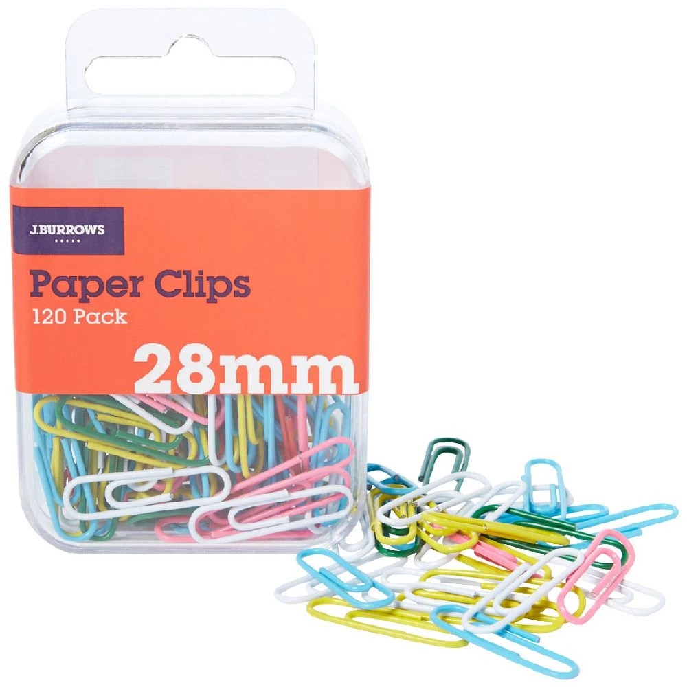 1 J.Burrows 28mm Paper Clips Assorted 120 Pack, 1 of 3