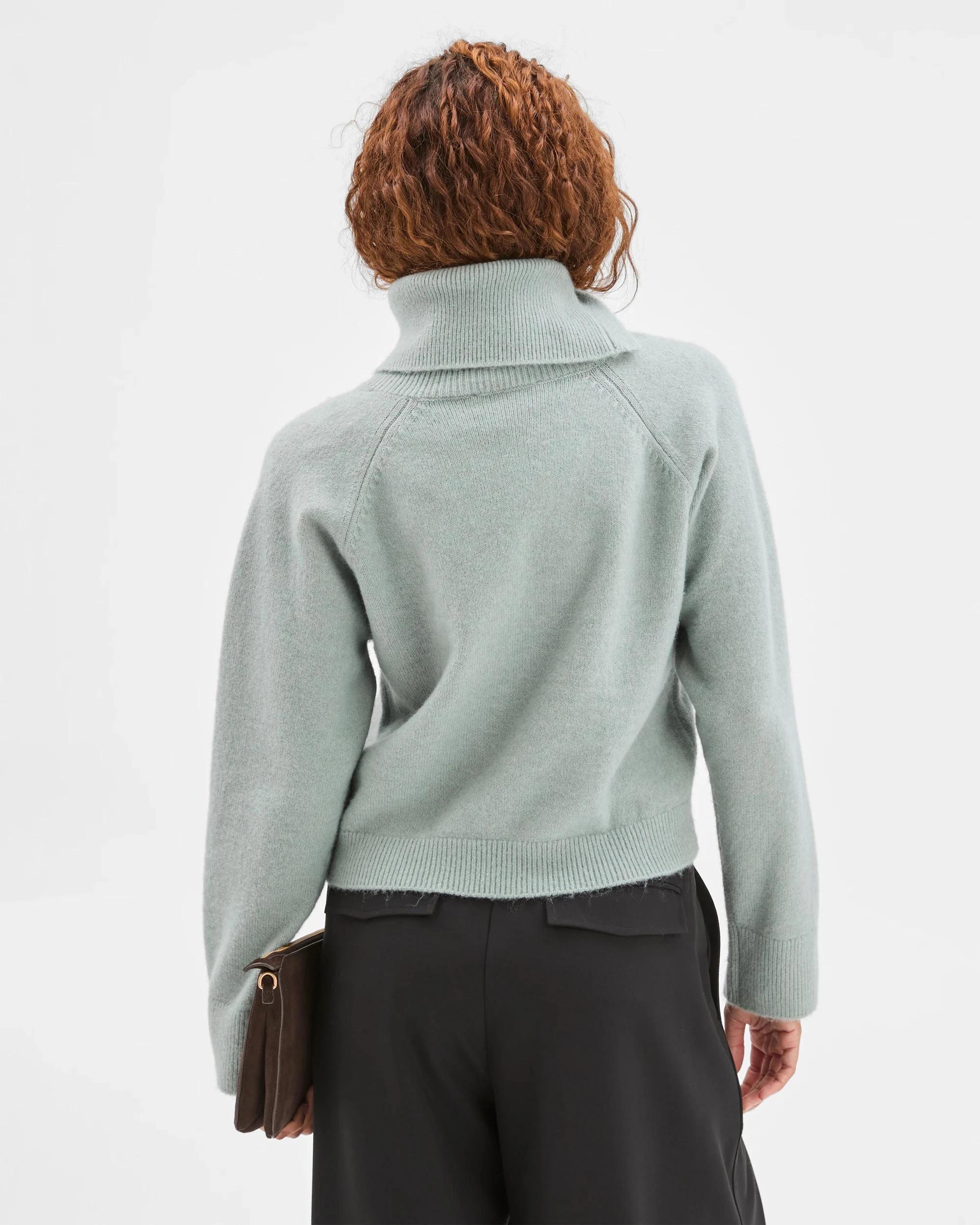 4 Preview Long Sleeve Asymmetric Fold Over Collar Sweater SEAFOAM, 4 of 5
