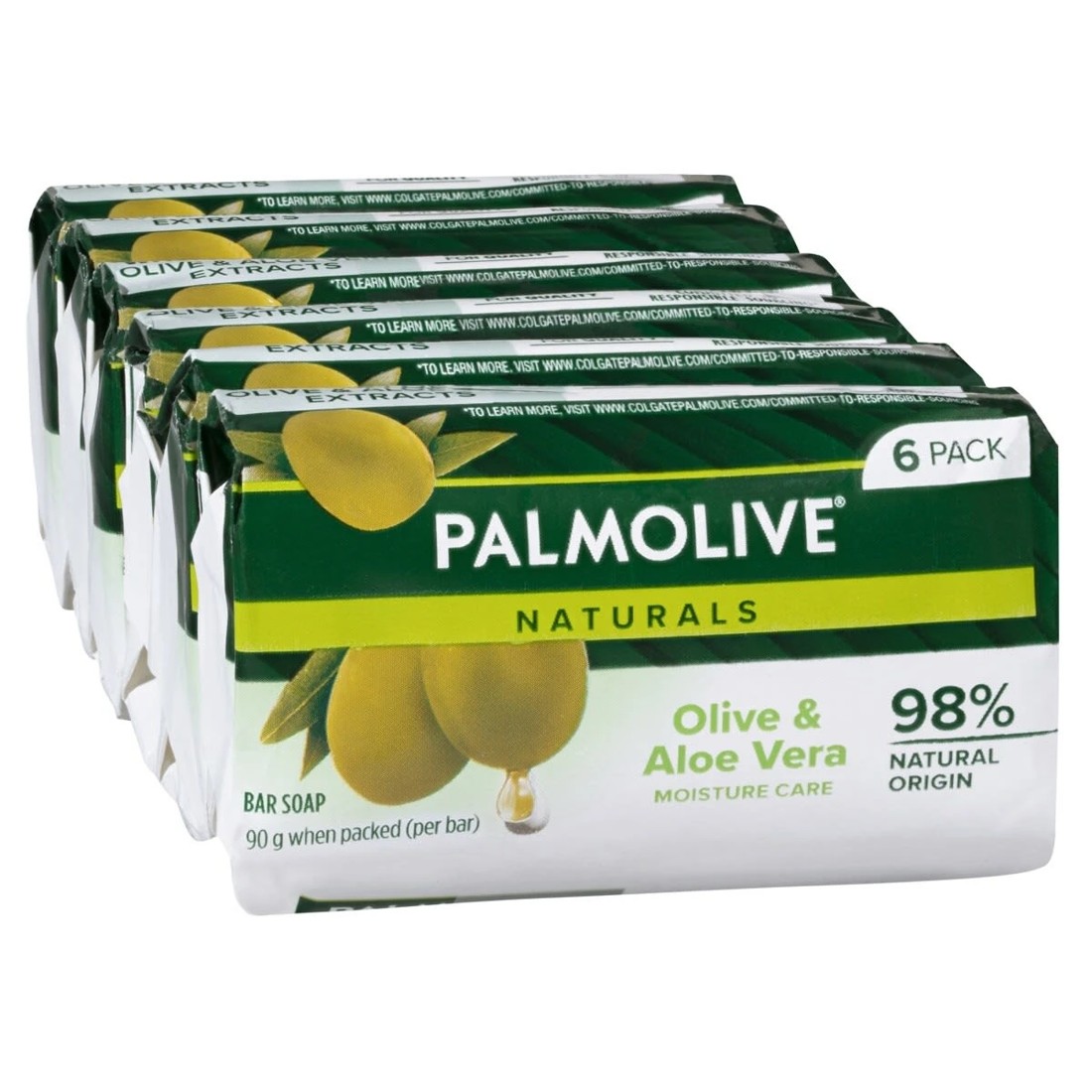 1 Palmolive 6 Pack Naturals Moisture Care Bar Soap 90g - Olive and Aloe Vera, 1 of 3