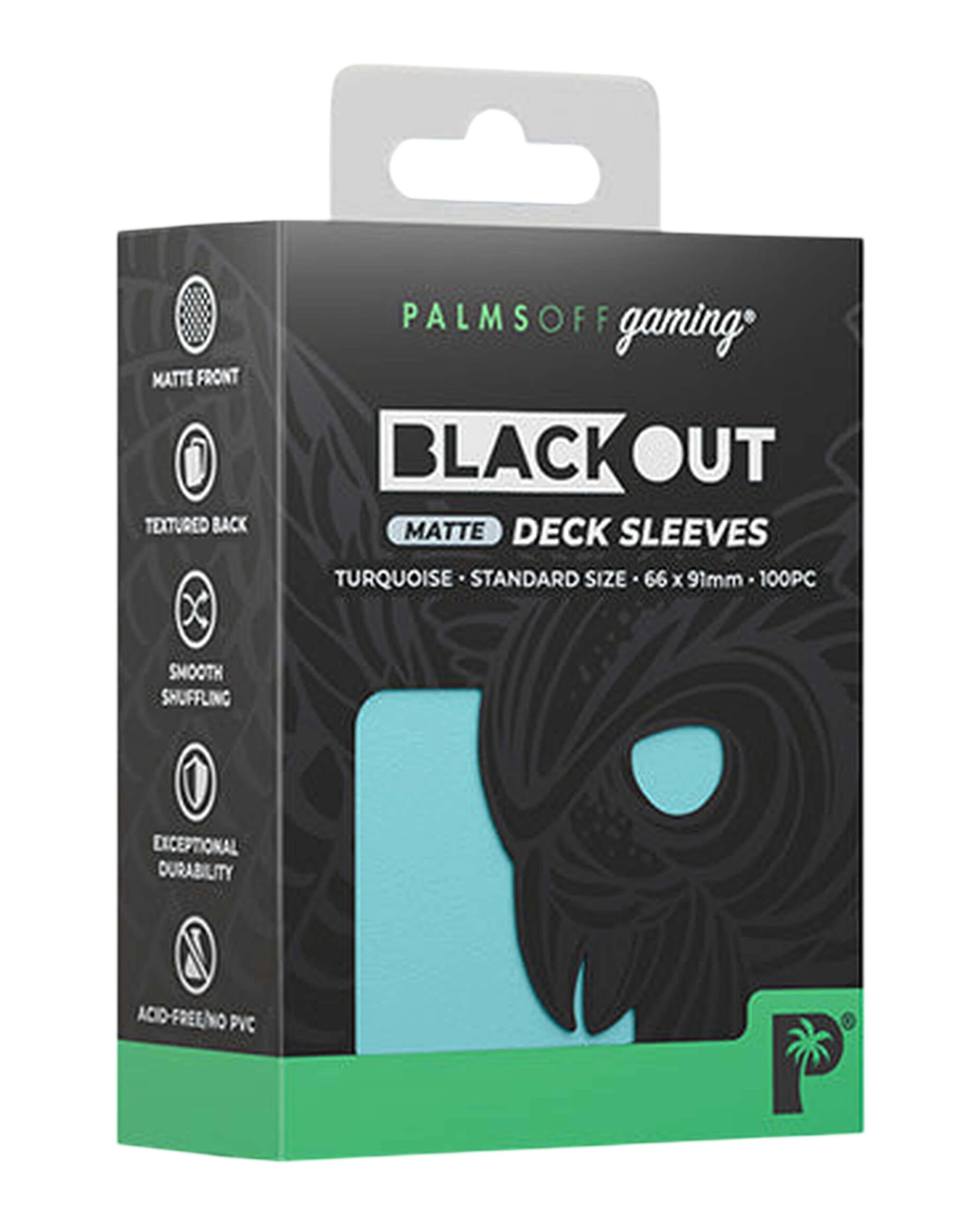 1 Palms Off Gaming Palms Off Standard 100pc Blackout Deck Sleeves Turquoise Matte, 1 of 3