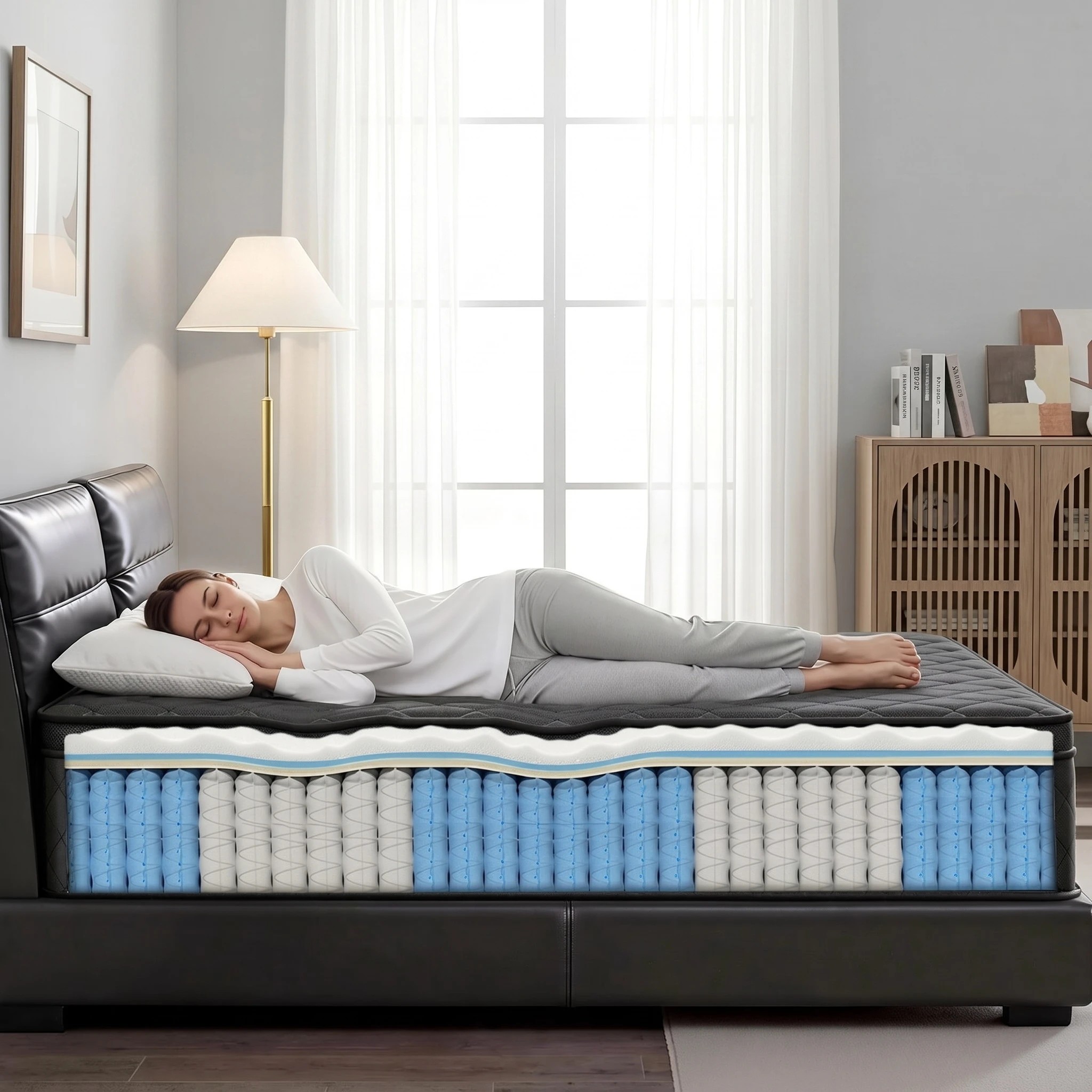 6 Giselle Bedding Mattress 34cm 5-Zone Pocket Spring Support - King Single Bed - Black, 6 of 9