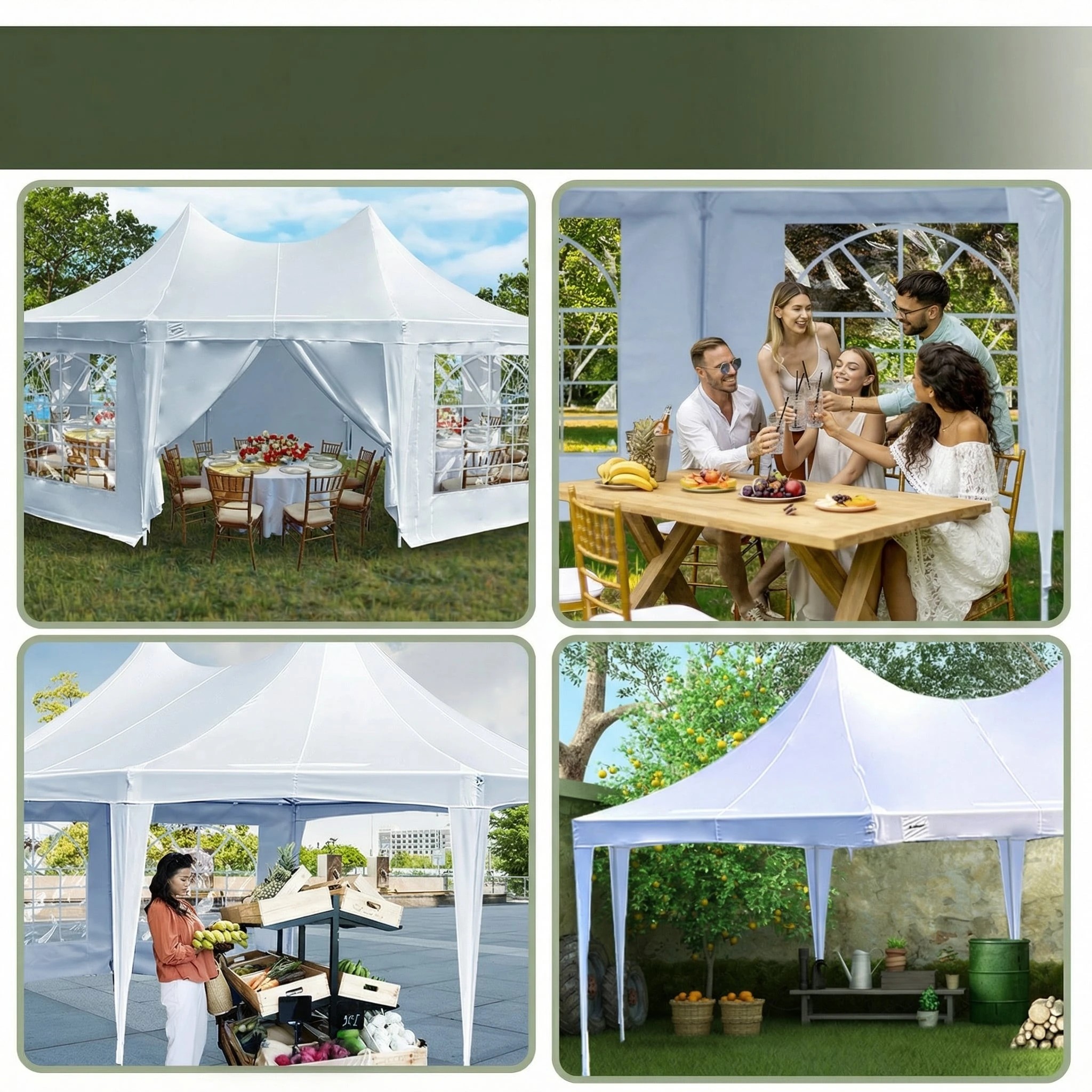 4 Wallaroo 6x4.5m Wedding Gazebo Marquee with Sidewalls - White, 4 of 10