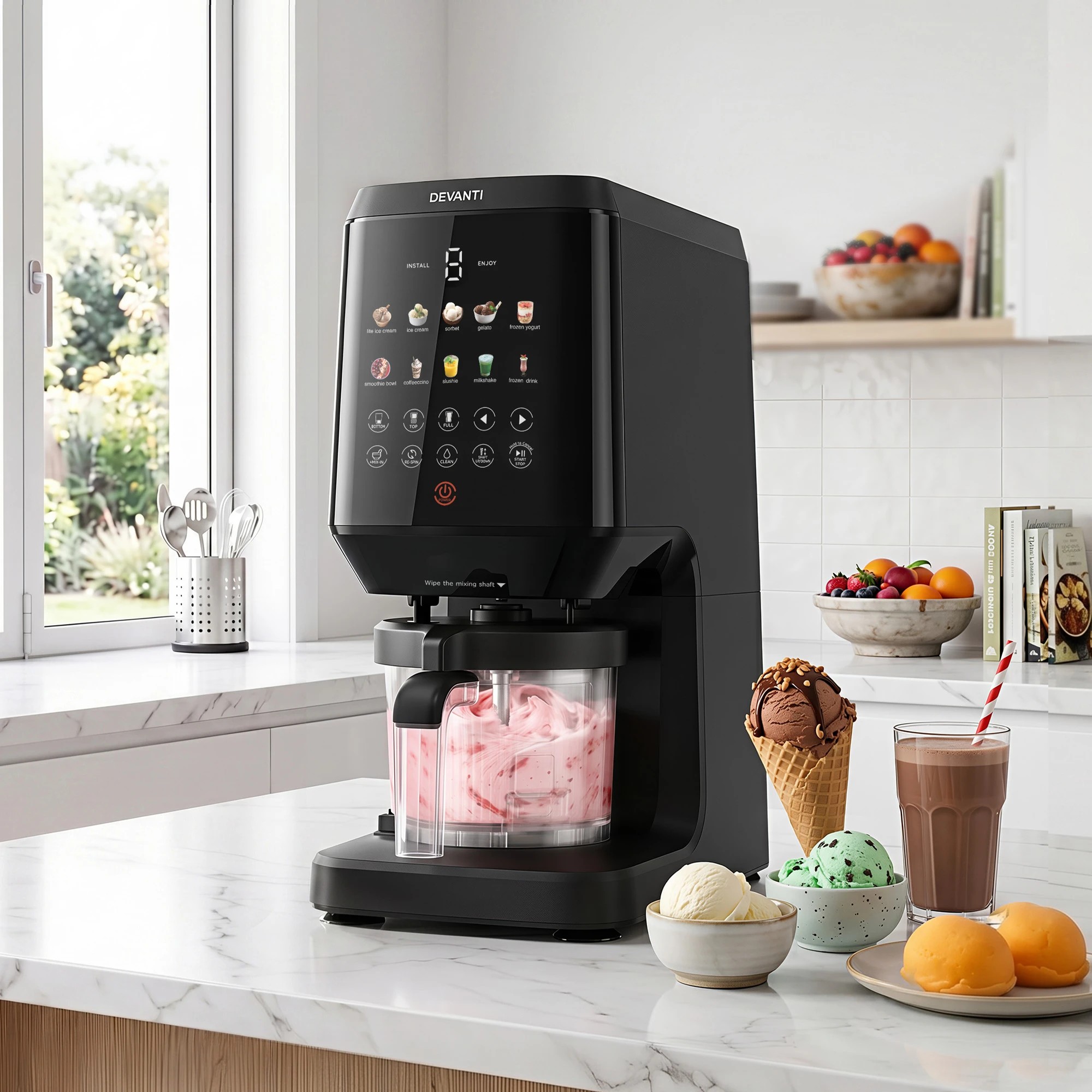 5 Devanti 10-in-1 Ice Cream Maker Machine Homemade Gelato Sorbet Smart Portion Control Custom Mix-Ins - Black, 5 of 10