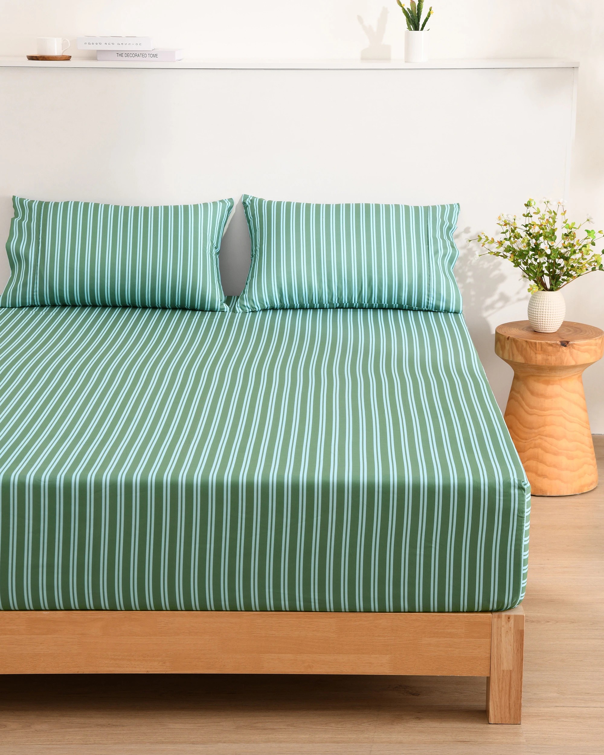 1 Dreamaker Pippa Stripe Fitted Sheet Set - Single Bed - Green, 1 of 6