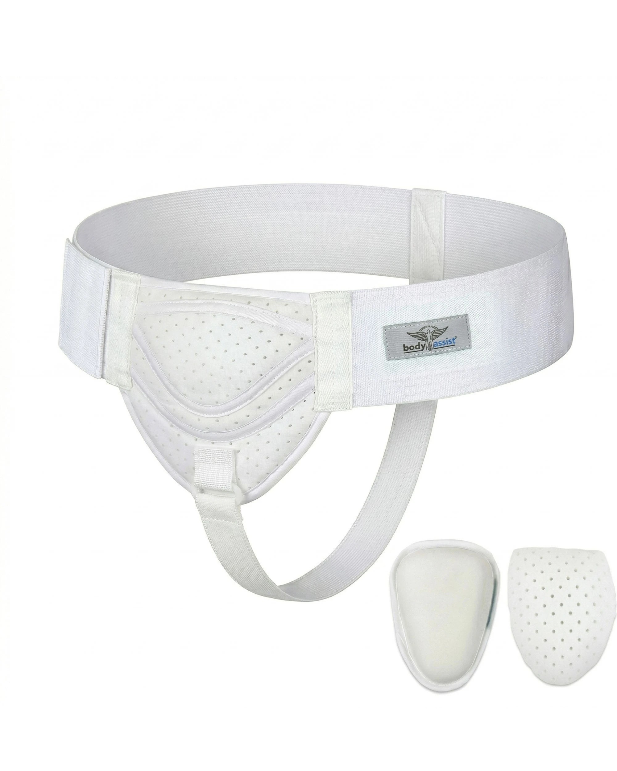 2 Bodyassist Dual Cushion Hernia Support Truss Adjustable Cotton Fabric SML MED - White, 2 of 3