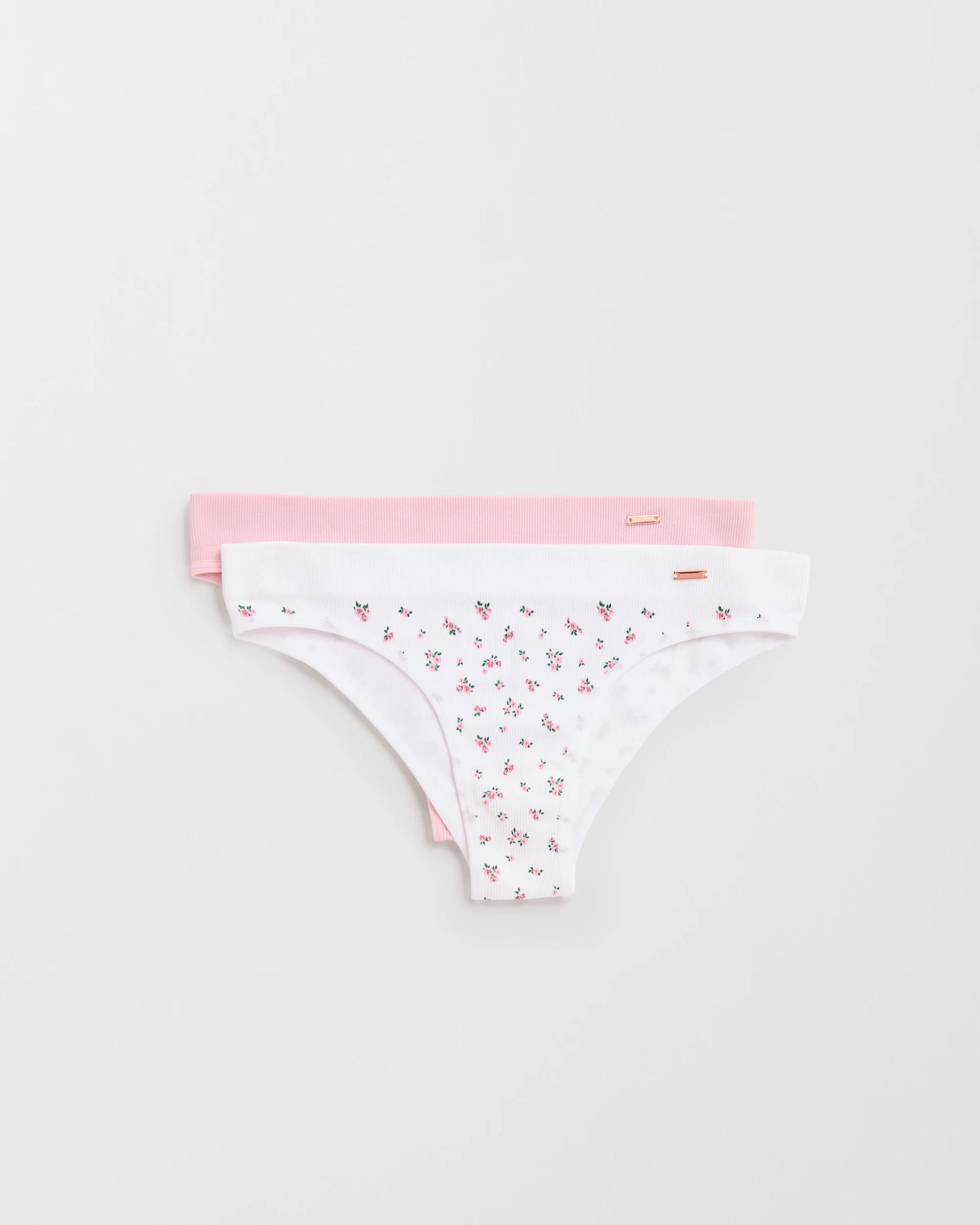 1 Lily Loves 2 Pack Rib Seamfree Brazilian Briefs PINK DITSY FLORAL, 1 of 6