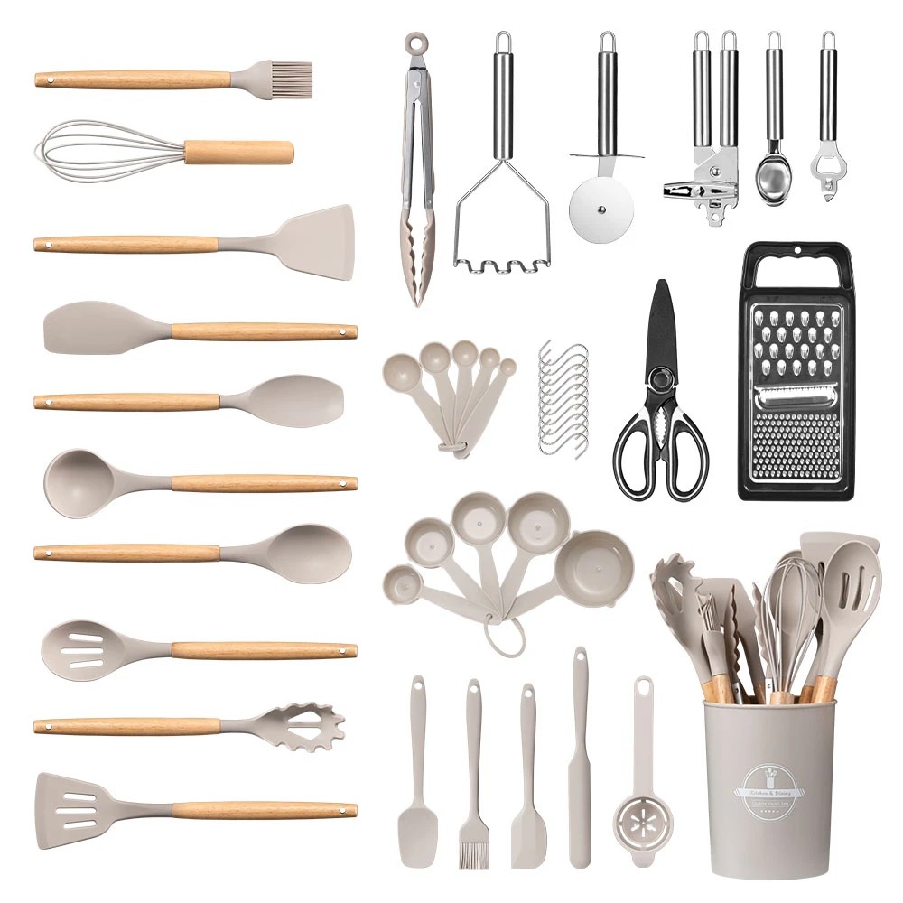1 ZUNI 44PCS Silicone Cooking Utensils Set Heat Resistant Kitchen Cookware - Grey, 1 of 2