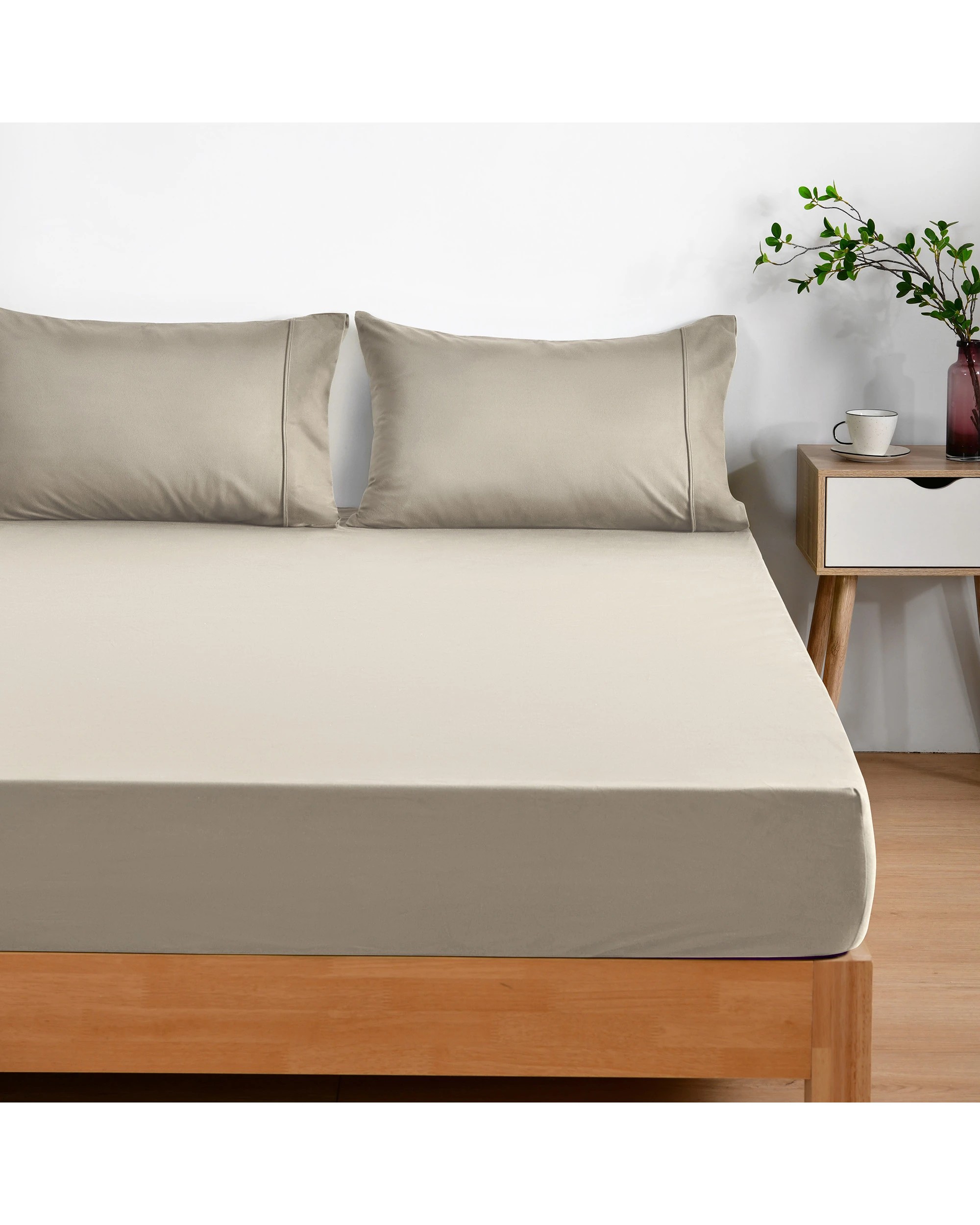 2 Dreamaker Micro Flannel Combo Fitted Sheet Set - Single Bed - Stone, 2 of 7