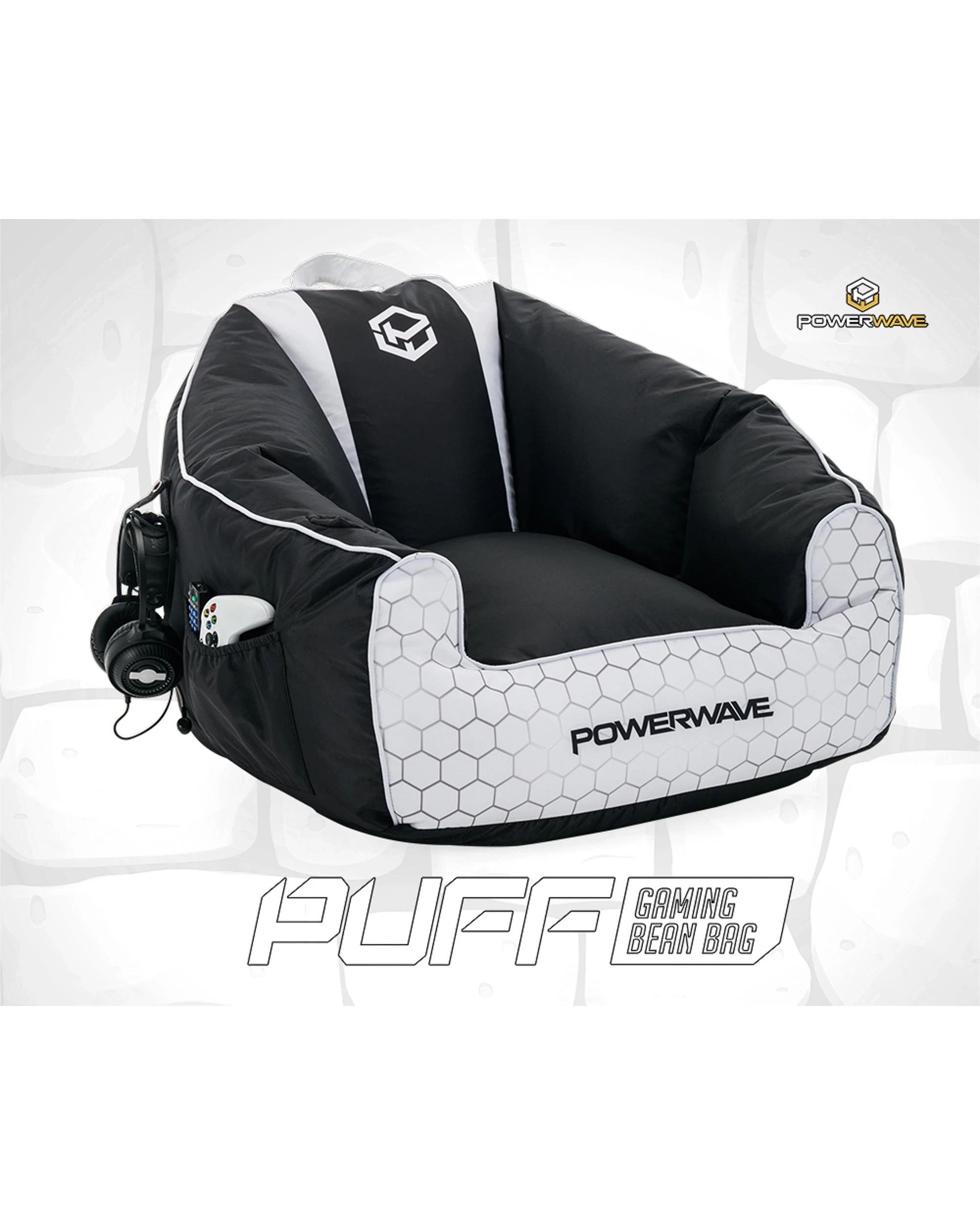 2 Powerwave PUFF Gaming Bean Bag Chair - White, 2 of 7