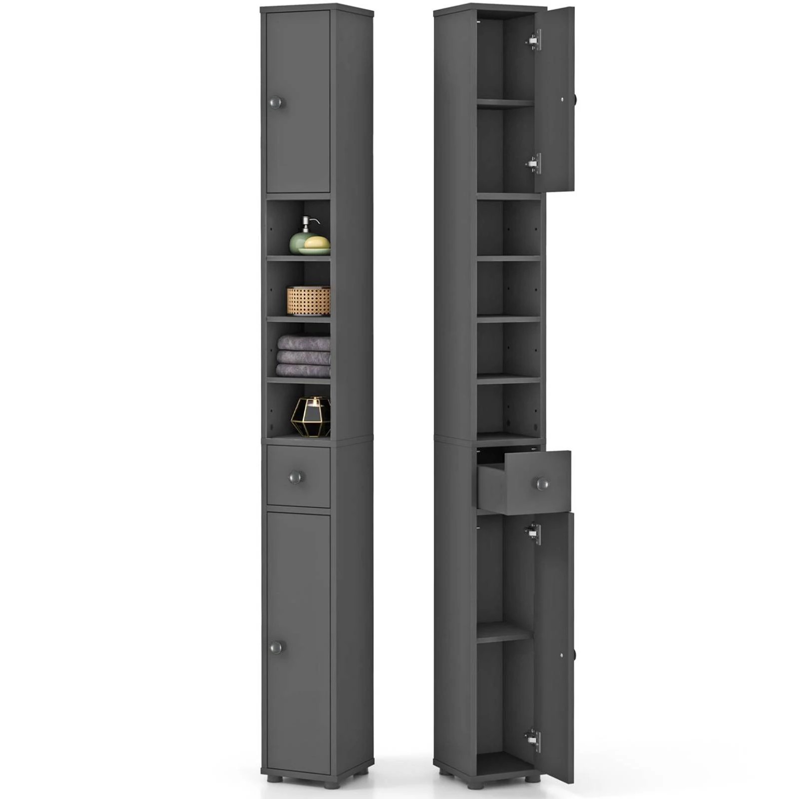 2 Costway 1.8M Tall Bathroom Storage Cabinet Slim Kitchen Tallboy Cupboard Sideboard, 2 of 2