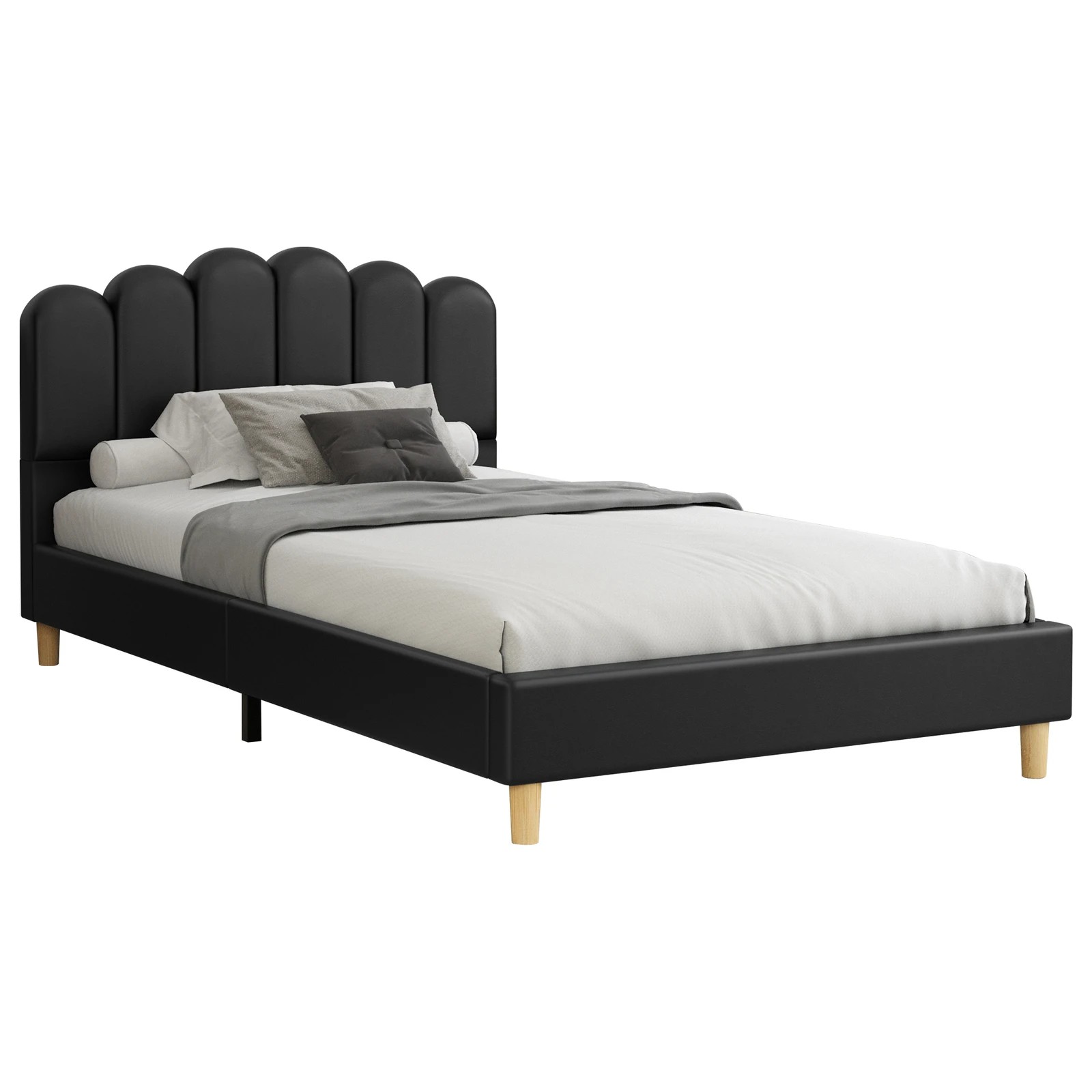 1 Alfordson Bed Frame King Single Upholstered Platform Base Leather Tania - Black, 1 of 10