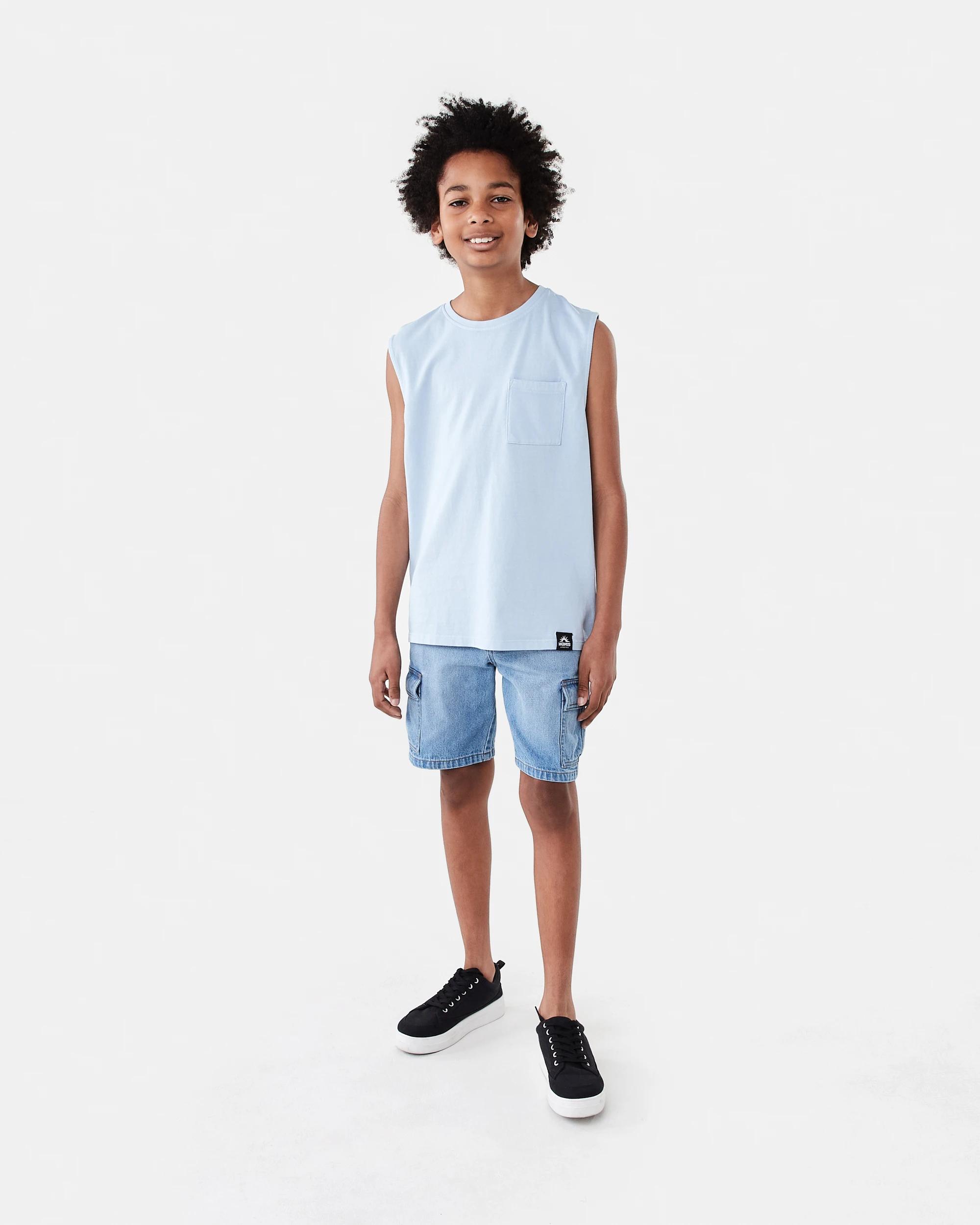 6 Sleeveless Wash Muscle Light Blue, 6 of 7
