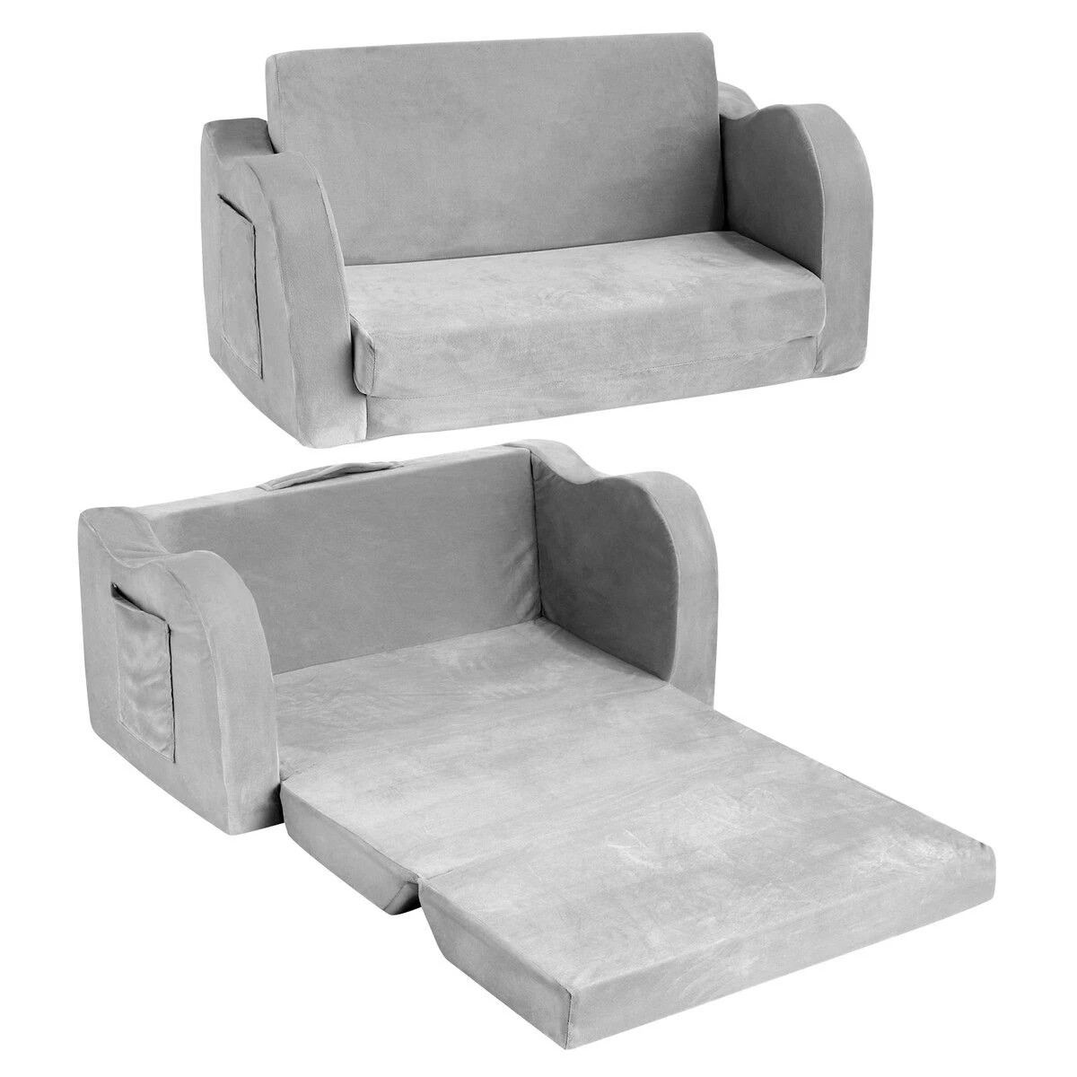 1 Kidbot Flip Out Kids Sofa 2 In 1 Convertible Couch Lounge Chair Comfy Seater Armchair Backrest Bed Soft Fabric Toddler, 1 of 1