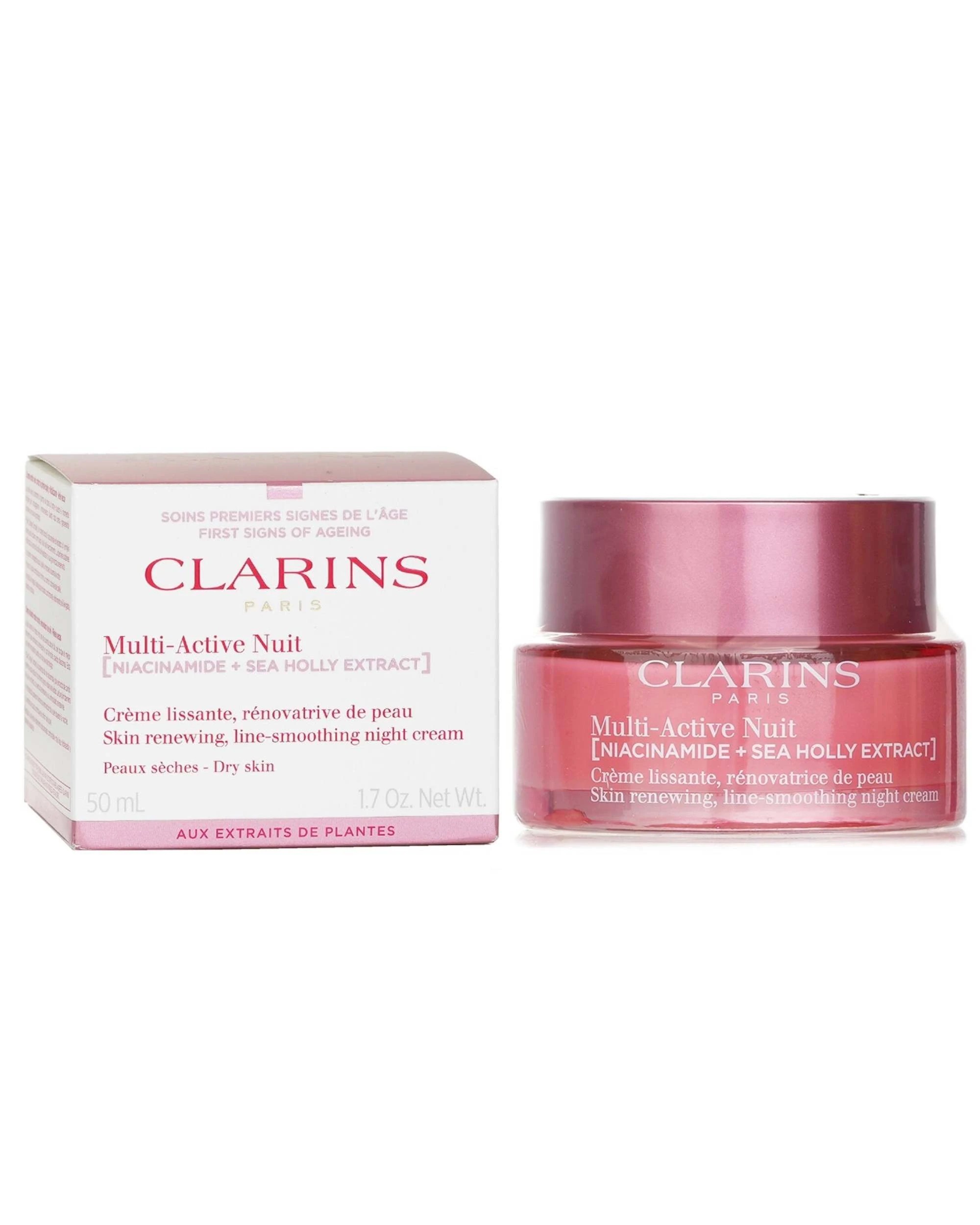 2 Clarins Multi-Active Nuit (Niacinamide + Sea Holly Extract) Skin Renewing Line-Smoothing Night Cream Dry Skin 50ml/1.7oz, 2 of 3