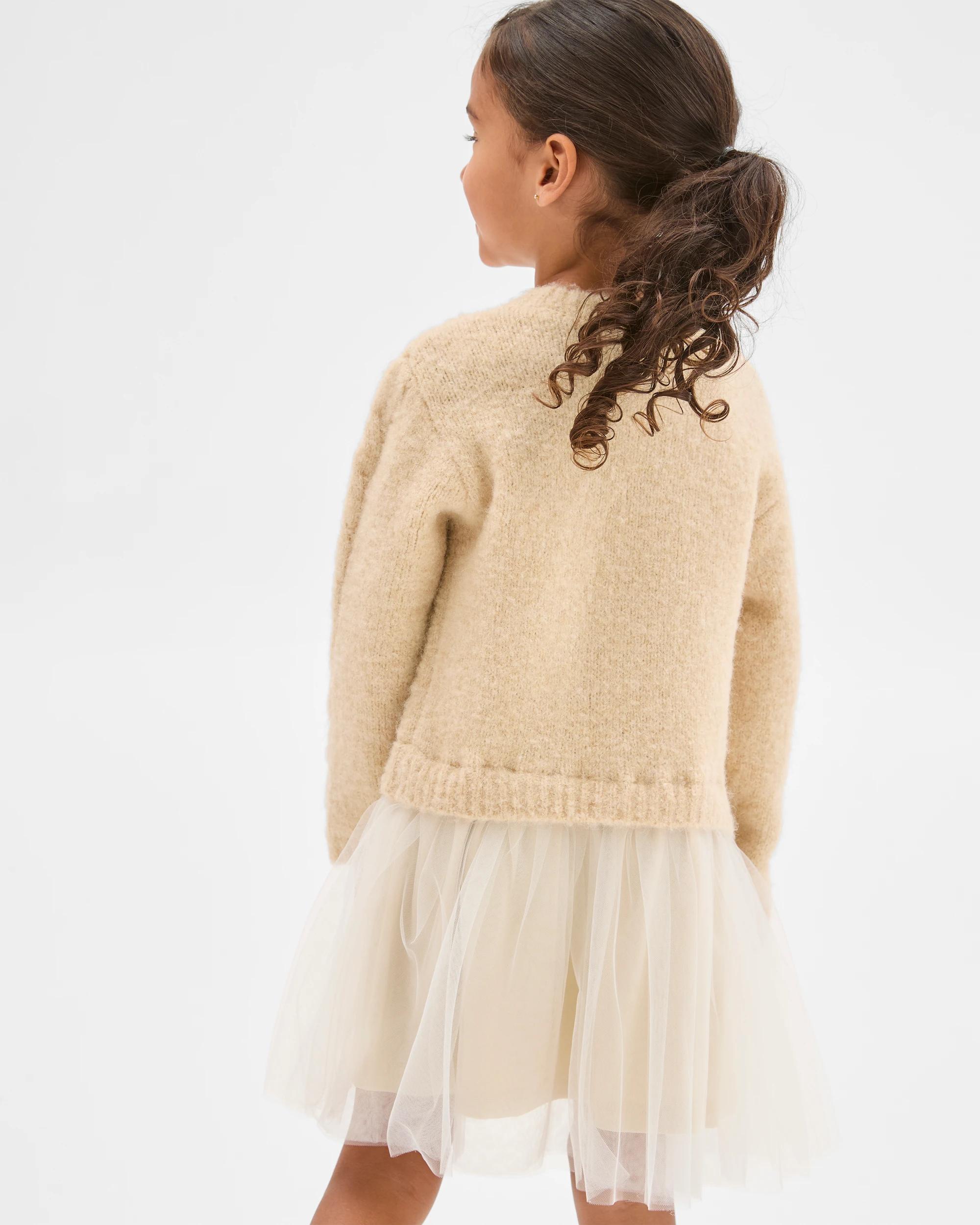 4 Target Kids Long Sleeve Knit Jumper Tulle Embroidered Dress GARDENIA CREAM, 4 of 6