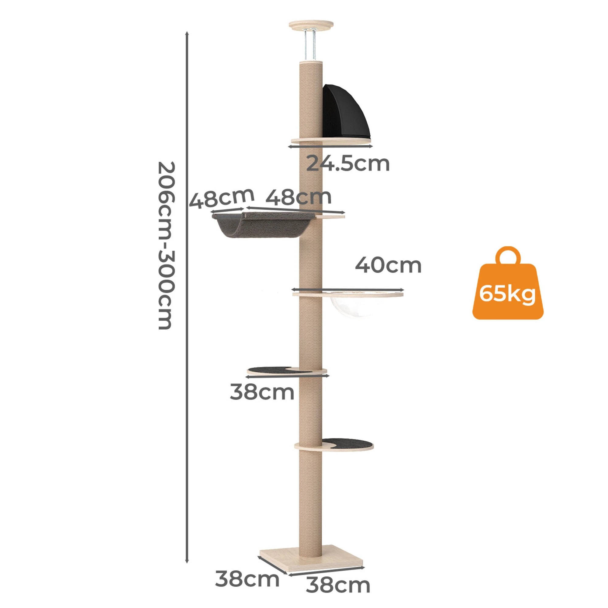 3 Pawz Cat Tree Large Scratching Post Adjustable Height, 3 of 9