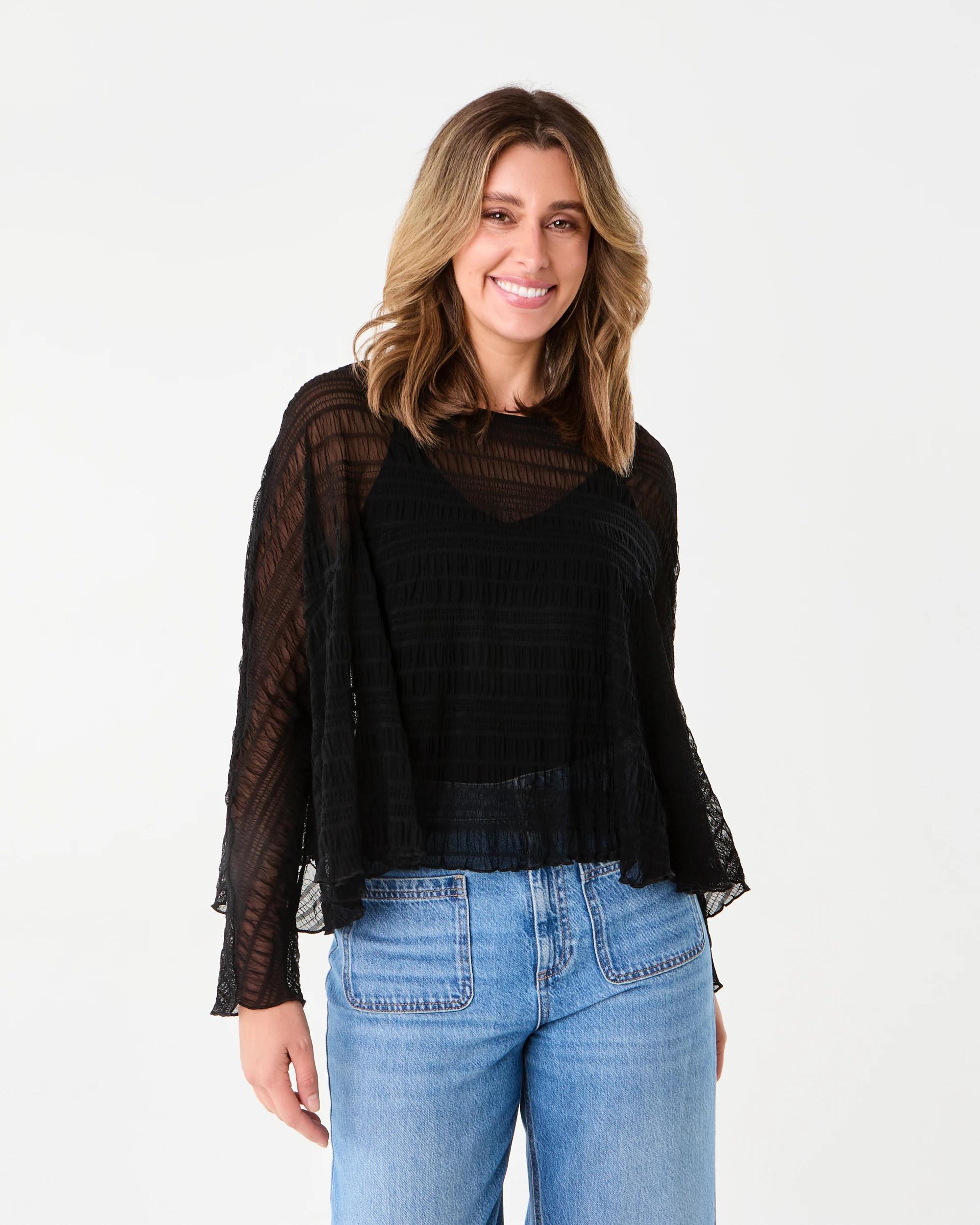 1 Long Sleeve Cape Top Black, 1 of 6