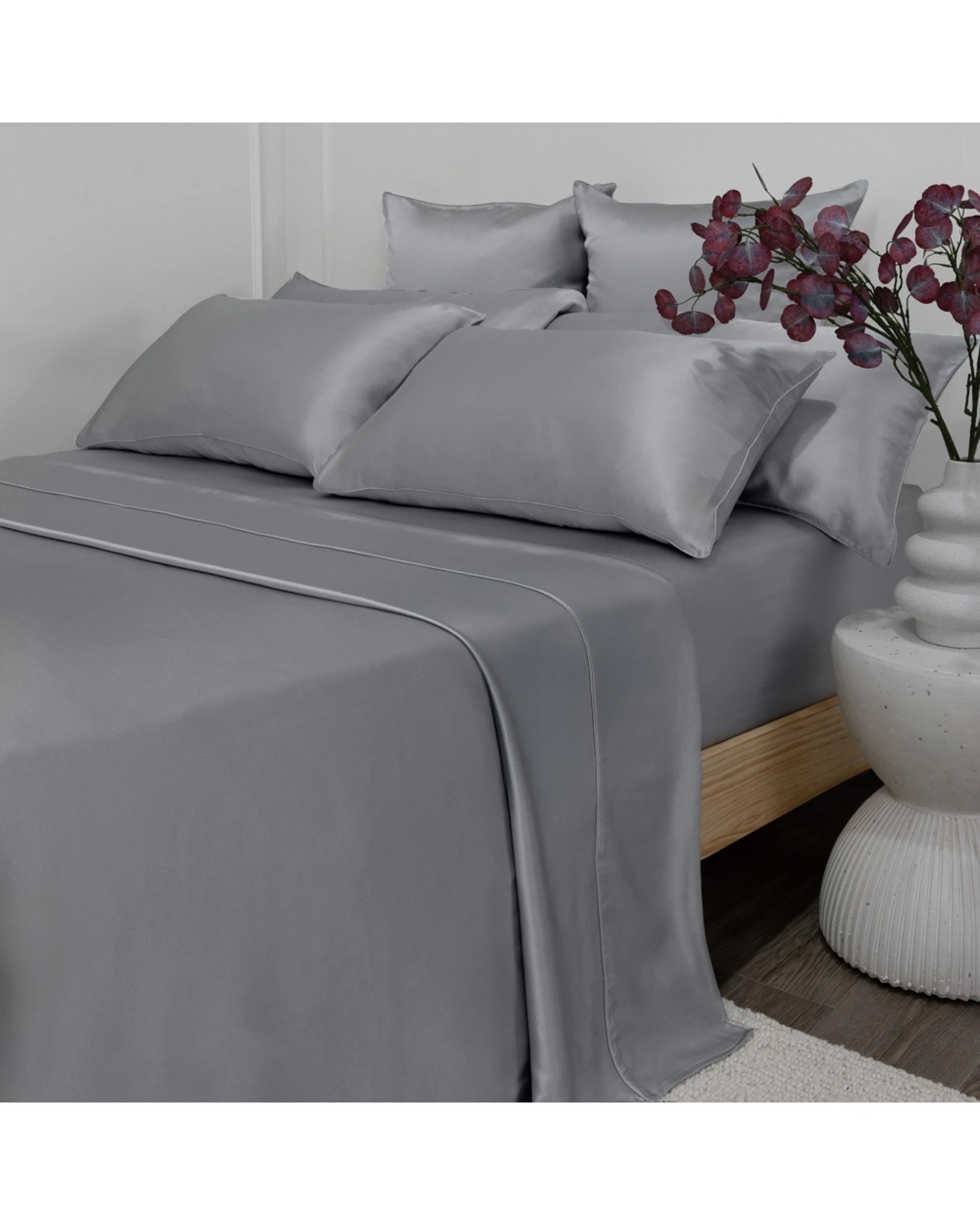 6 Bedding co Sheet Set 100% Mulberry Silk 22 Momme - Single Bed - Grey, 6 of 7