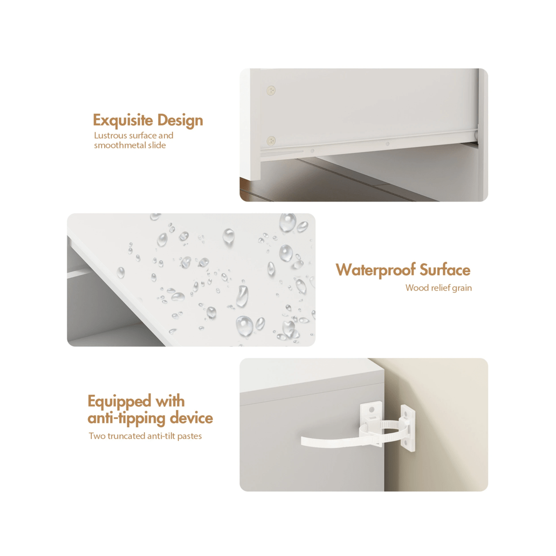 7 Advwin Bedside Table 3 Drawers 77cm Height Nightstand Storage Cabinet Dresser
 - White, 7 of 8