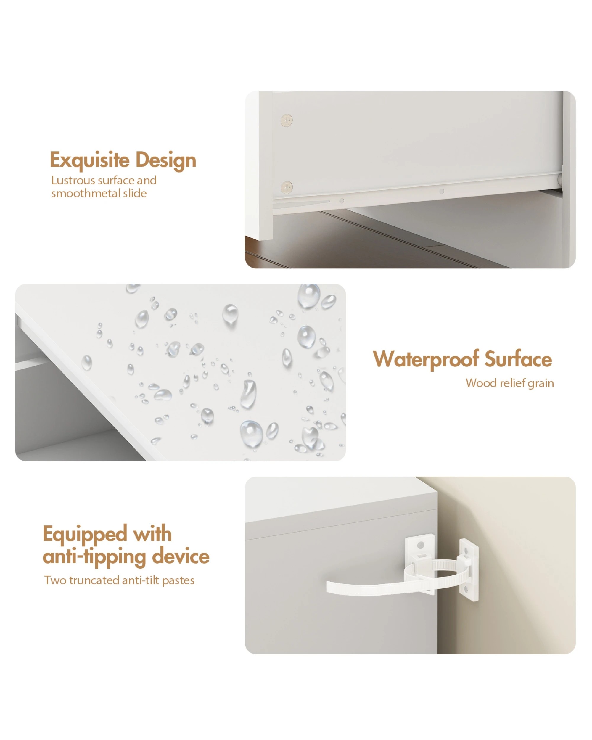 7 Advwin Bedside Table 3 Drawers 77cm Height Nightstand Storage Cabinet Dresser
 - White, 7 of 8