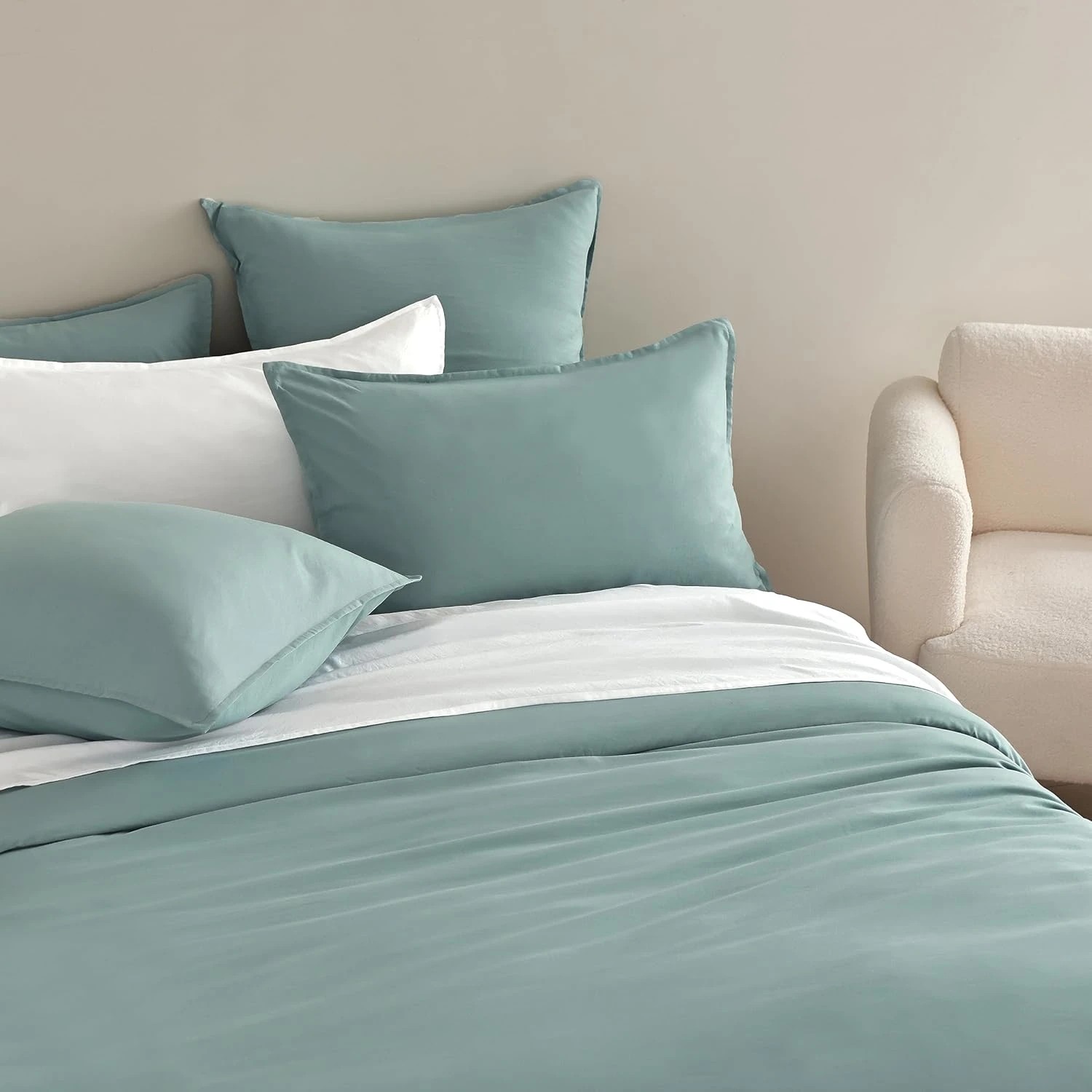 2 CleverPolly 100% Vintage Washed Microfibre Quilt Cover Set - Seafoam - Super King Bed, 2 of 7