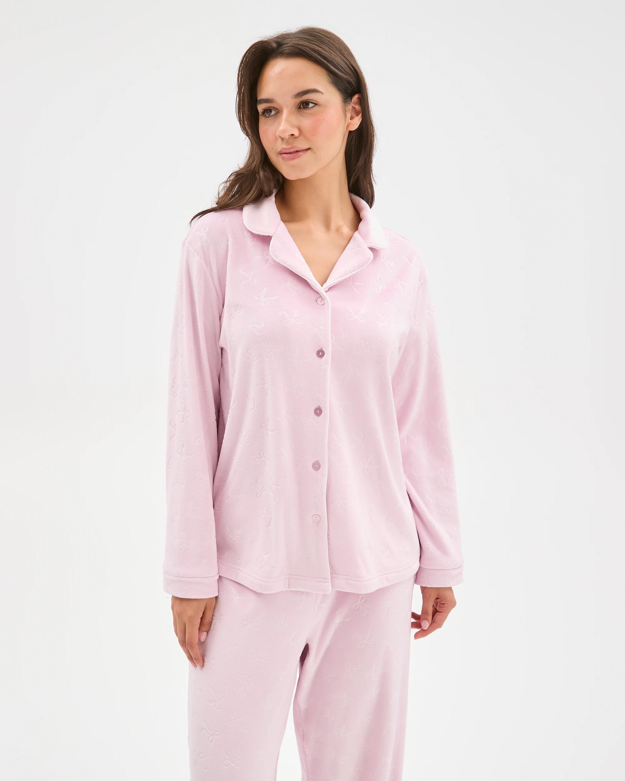 3 Target Woman Embossed Fleece Long Sleeve Pyjama Set PINK BOW, 3 of 6