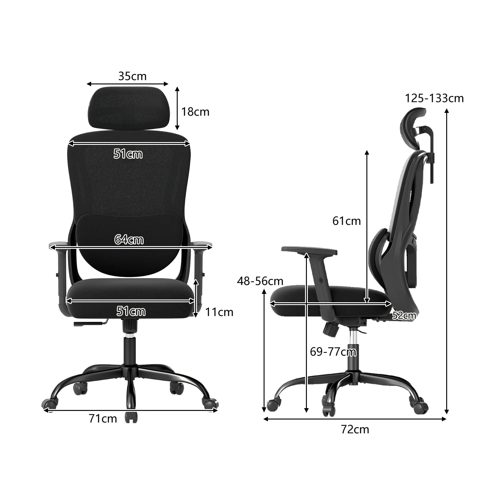 4 Costway Ergonomic Office Chair Gaming Desk Chair Reclining Swivel Armchair Adjustable Executive Chair - Black, 4 of 4