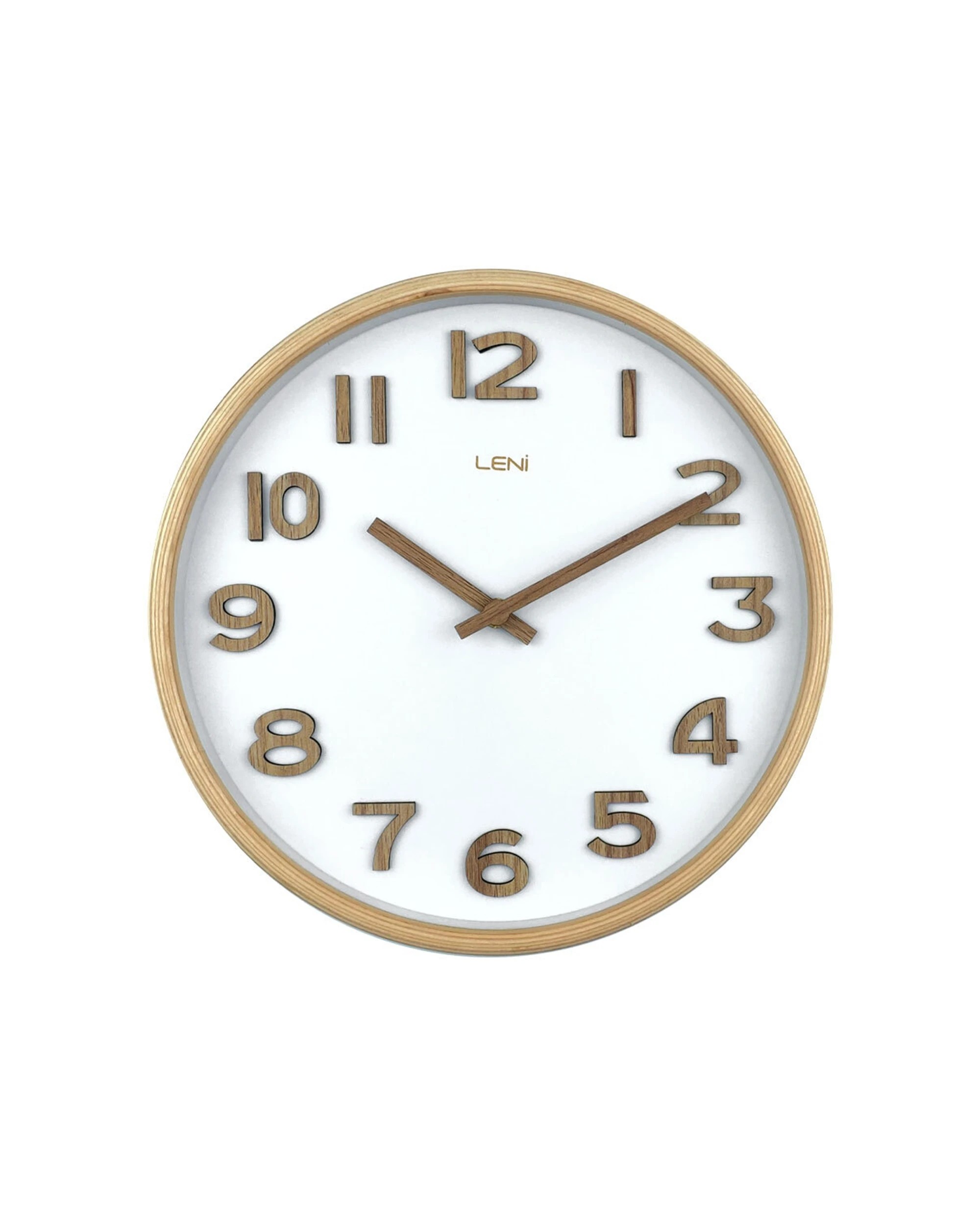 1 Leni Tilia Wall Clock Silent Sweep Movement Raised Wooden Numerals 25.5cm - White, 1 of 1