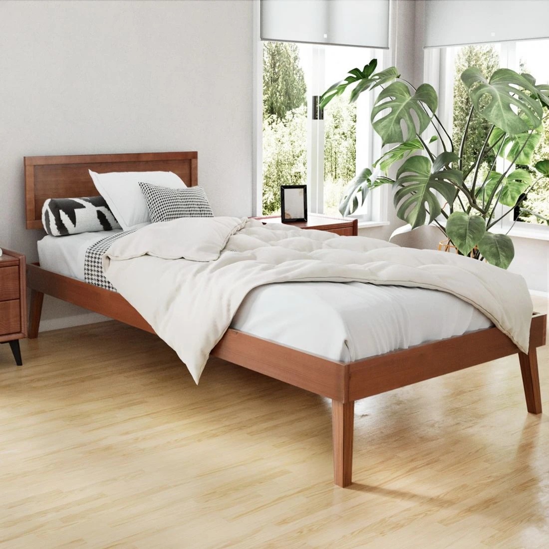 3 Artiss Bed Frame Single Size Wooden Bed Base Walnut - Brown, 3 of 7