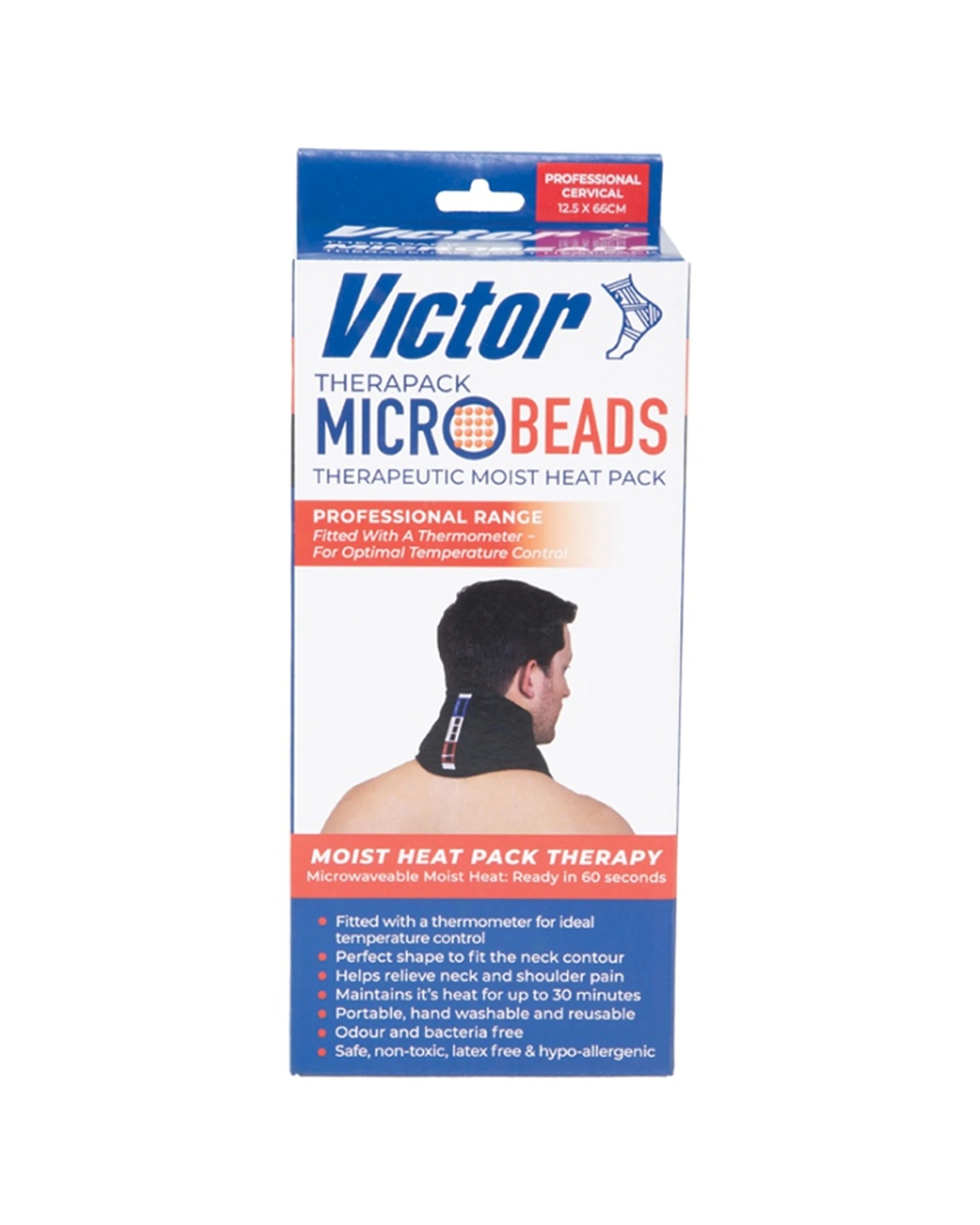 2 Victor Sports Microwaveable Microbead Personal Heat Pack Cervical 64x15cm - Black, 2 of 3