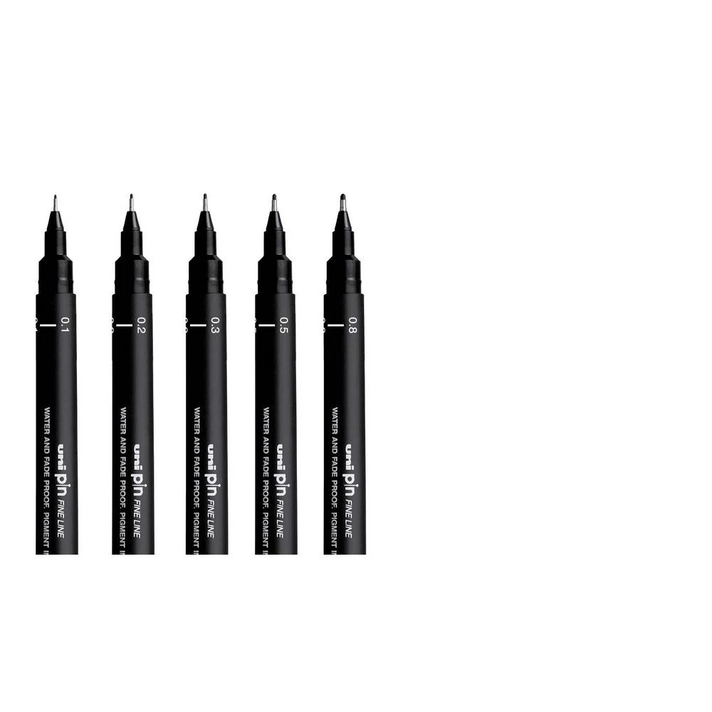 2 Uni Pin Fineliners Assorted Nibs Black 5 Pack, 2 of 3
