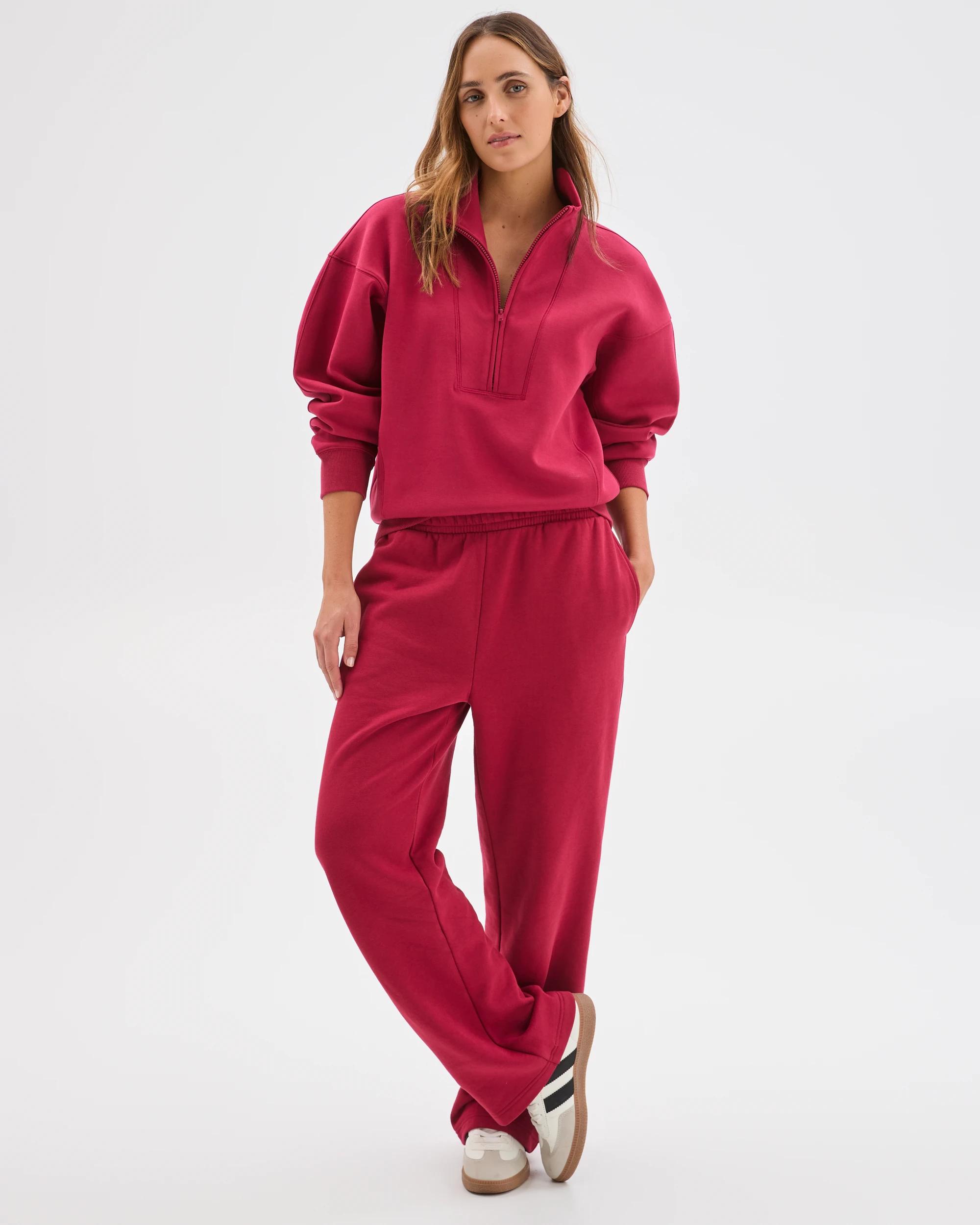 1 Target Active Australian Cotton Blend Straight Leg Fleece Trackpants DARK RED, 1 of 6